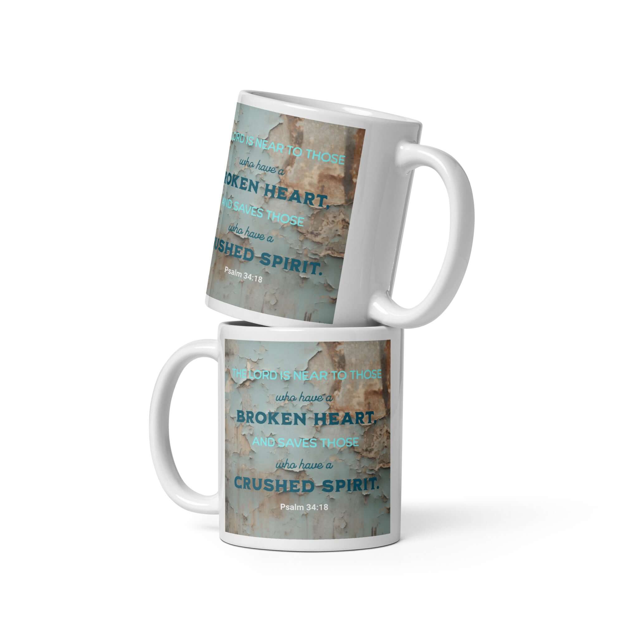 Psalm 34:18 Bible Verse, The LORD is Near White Glossy Mug 11 oz