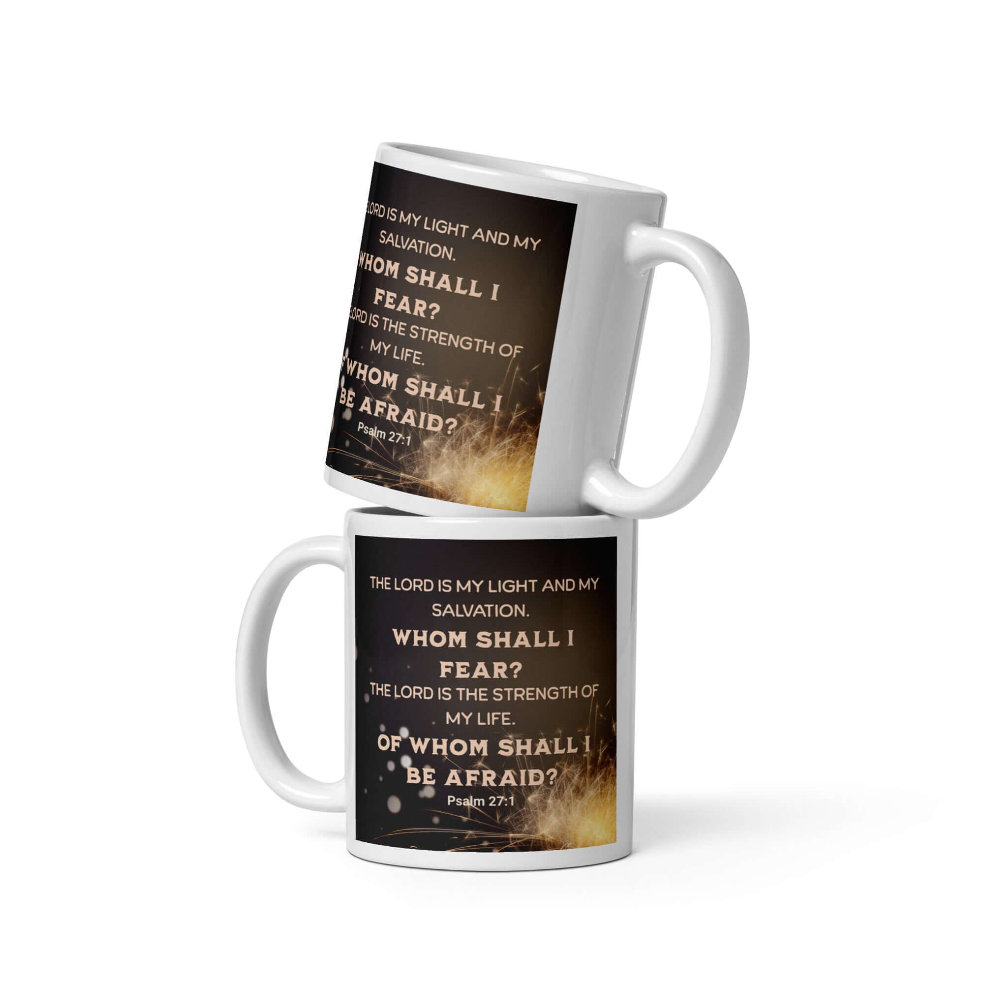 Psalm 27:1 Bible Verse, The LORD is My Light White Glossy Mug 11 oz