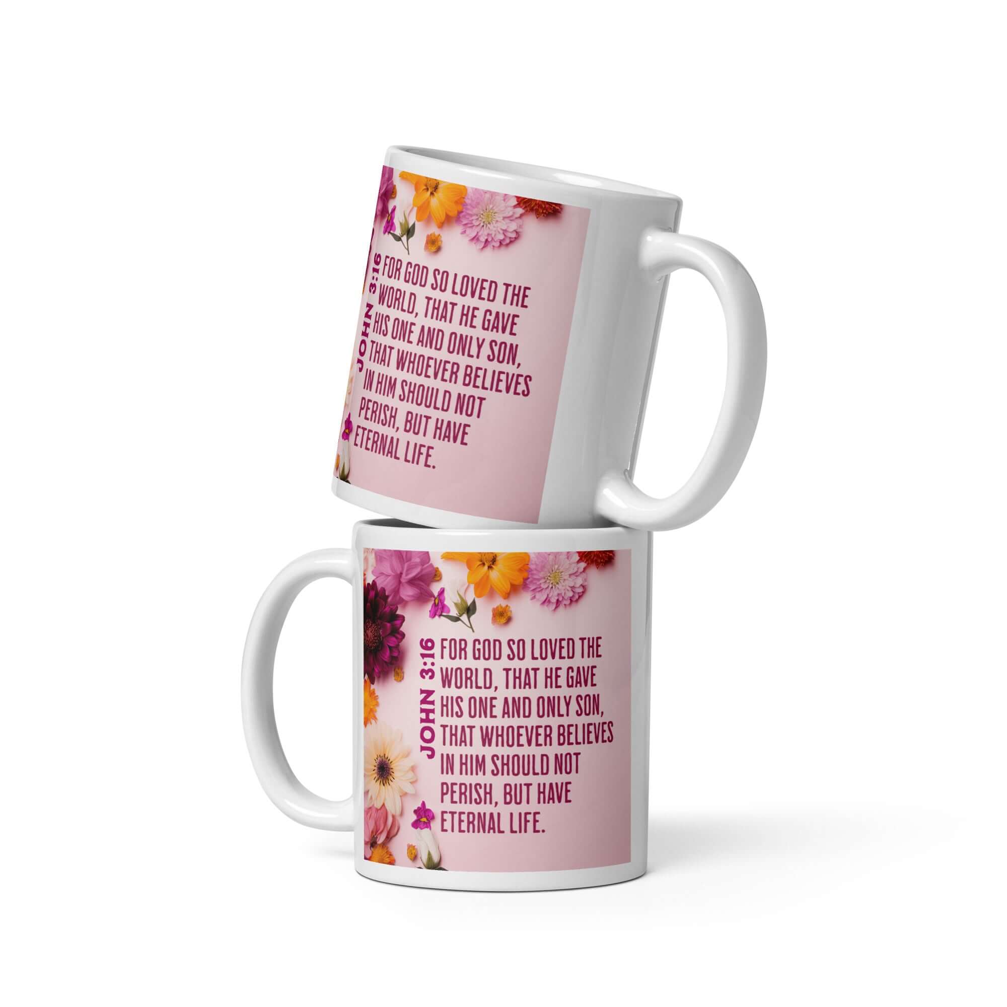 John 3:16 Bible Verse, For God So Loved White Glossy Mug 11 oz