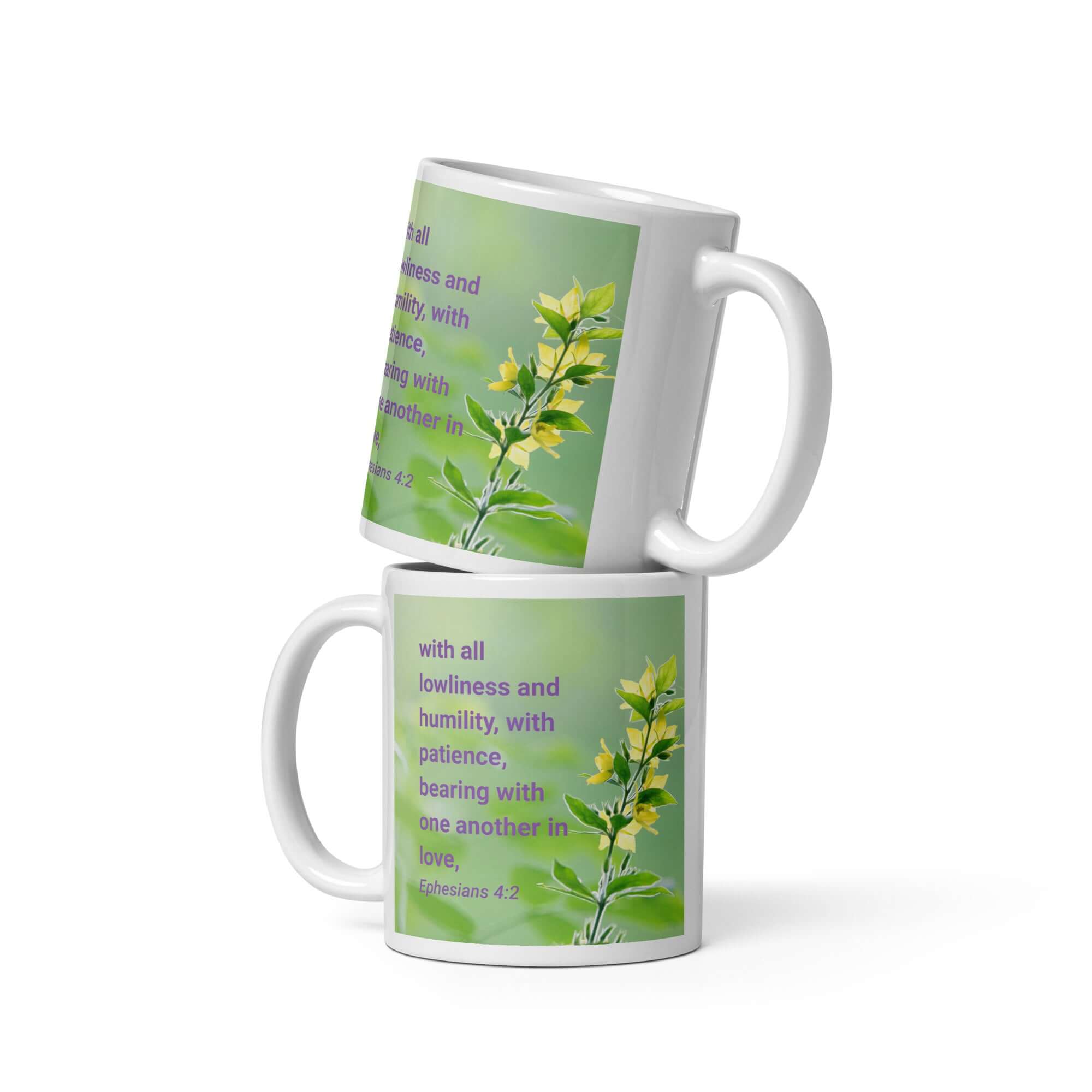 Ephesians 4:2 Bible Verse, one another in love White Glossy Mug 11 oz