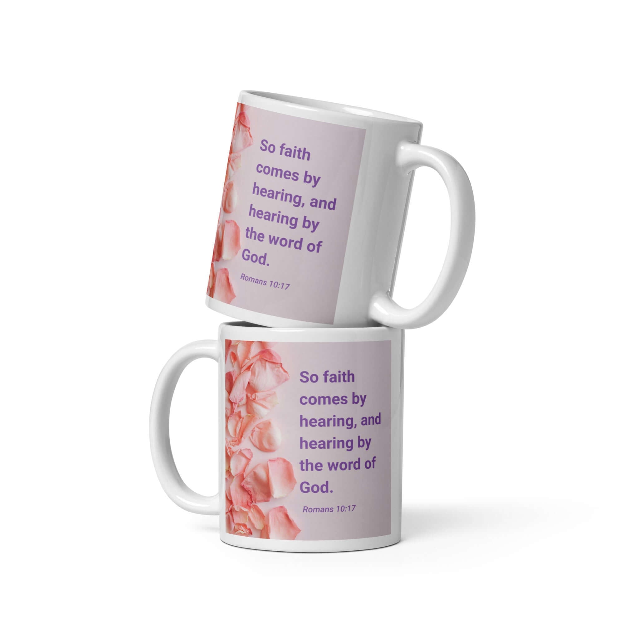 Romans 10:17 Bible Verse, faith comes by White Glossy Mug 11 oz