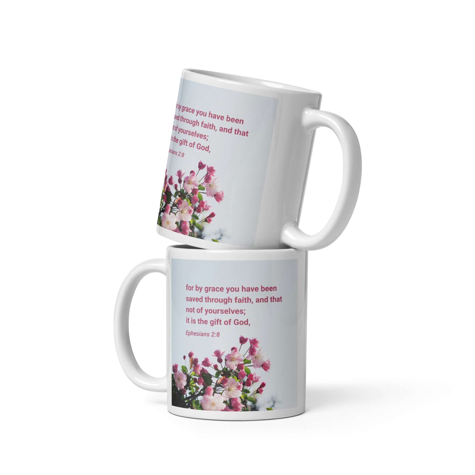 Ephesians 2:8 Bible Verse, saved through faith White Glossy Mug 11 oz