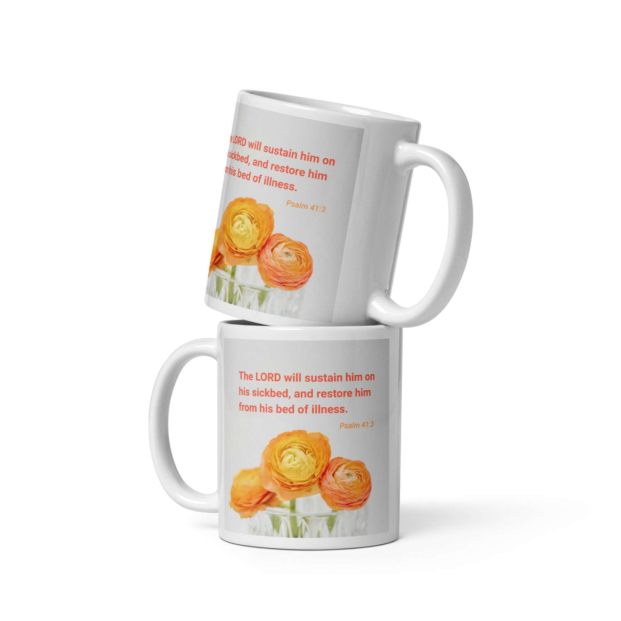 Psalm 41:3 Bible Verse, LORD will sustain White Glossy Mug 11 oz