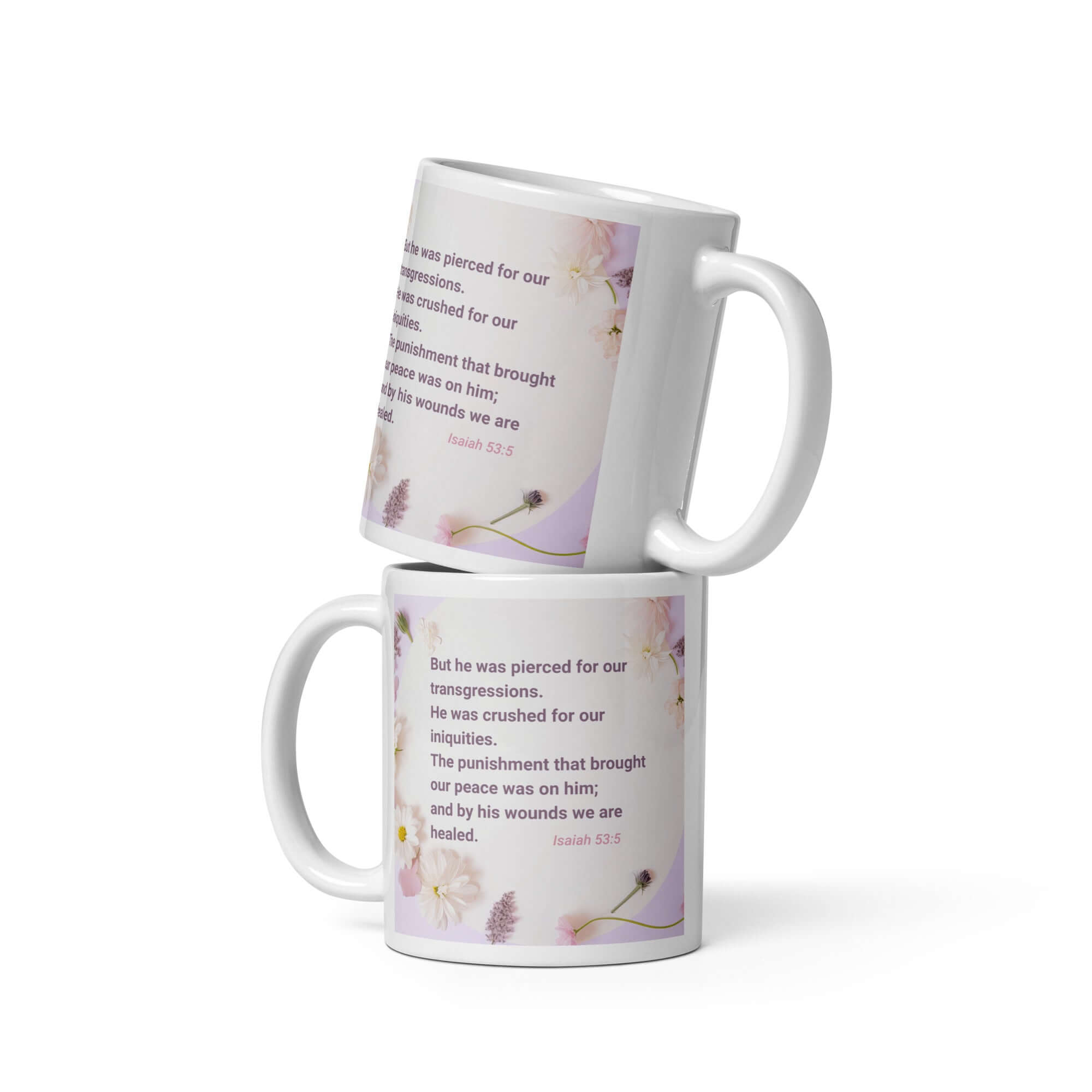 Isaiah 53:5 Bible Verse, by his wounds White Glossy Mug 11 oz