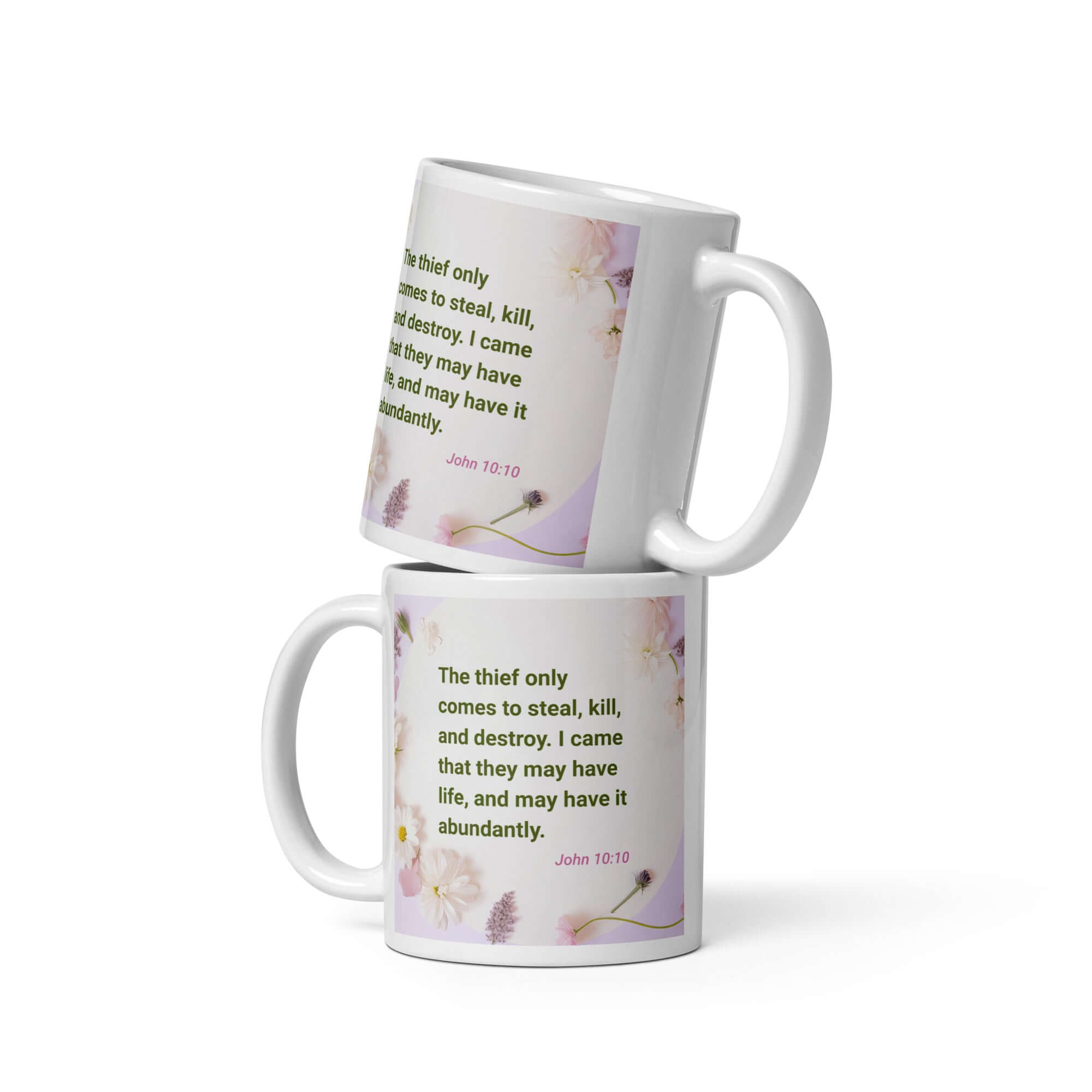 John 10:10 Bible Verse, Abundant Life White Glossy Mug 11 oz
