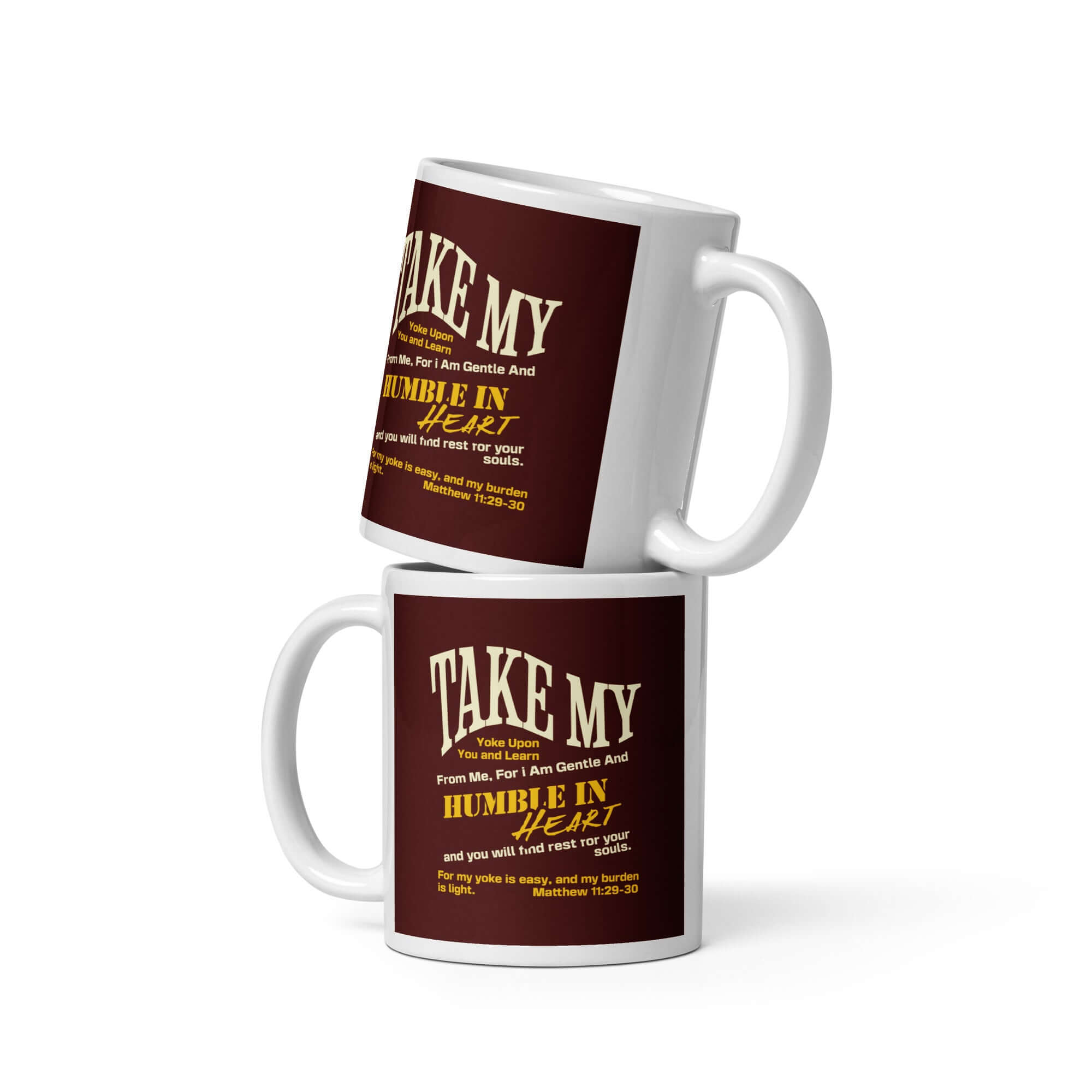 Matthew 11:29-30 Bible Verse, learn from me White Glossy Mug 11 oz