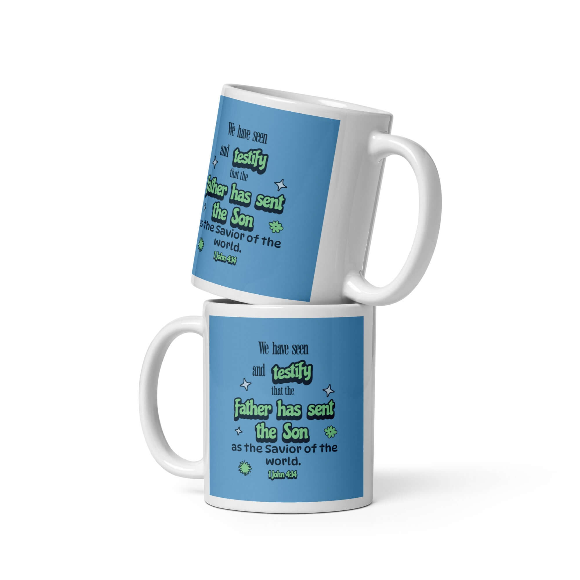 1 John 4:14 Bible Verse, sent the Son White Glossy Mug 11 oz