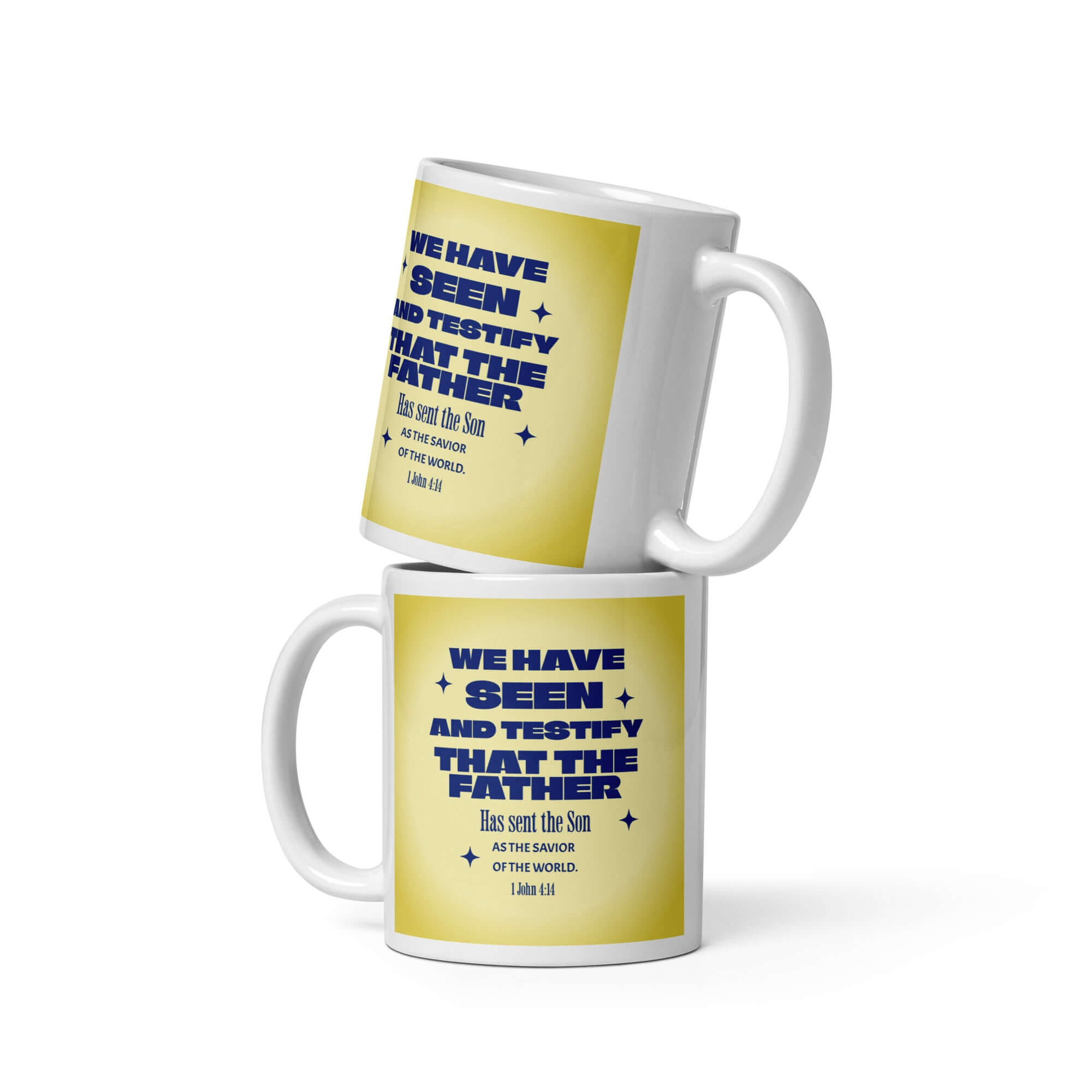 1 John 4:14 Bible Verse, Savior of the world White Glossy Mug 11 oz