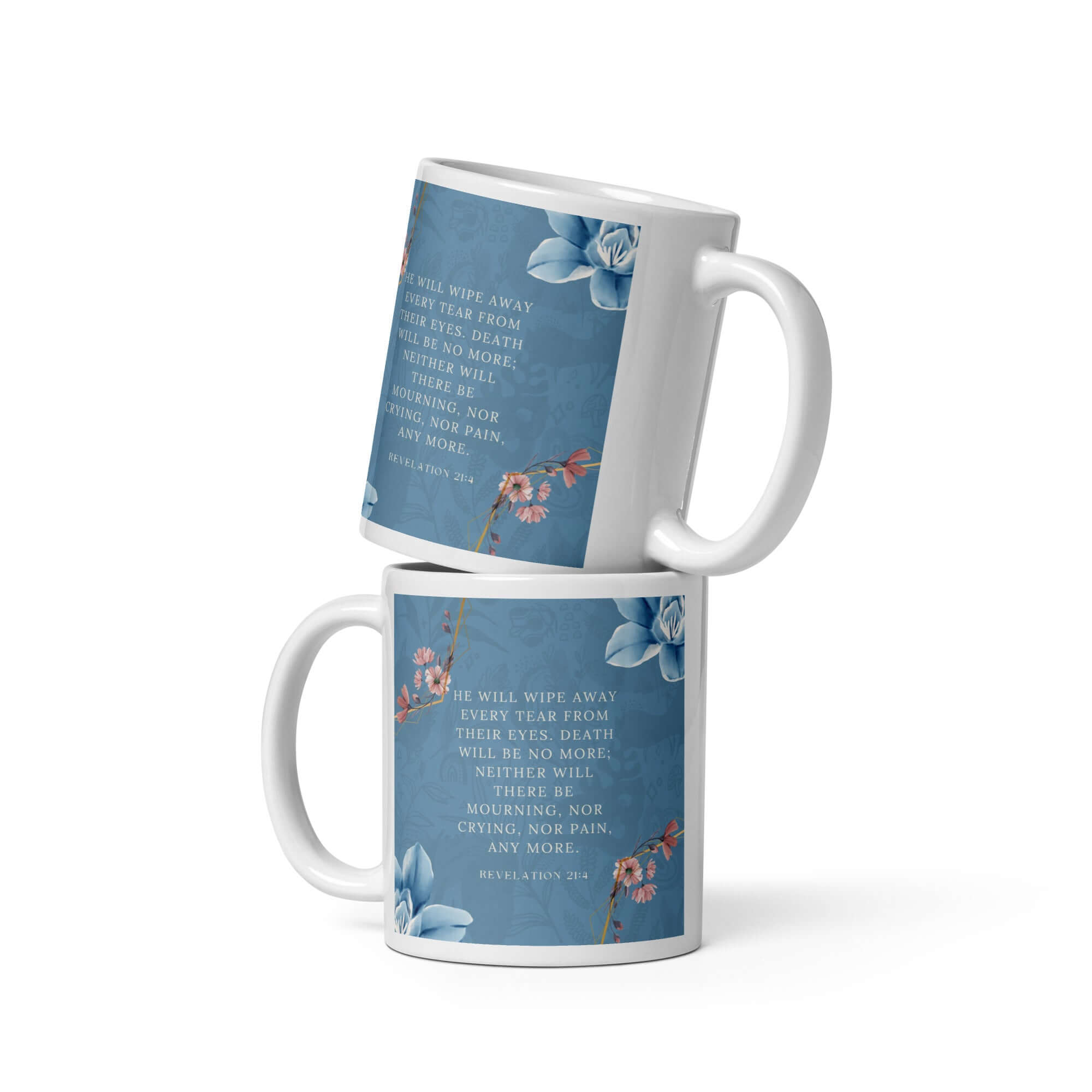 Revelation 21:4 Bible Verse, every tear White Glossy Mug 11 oz