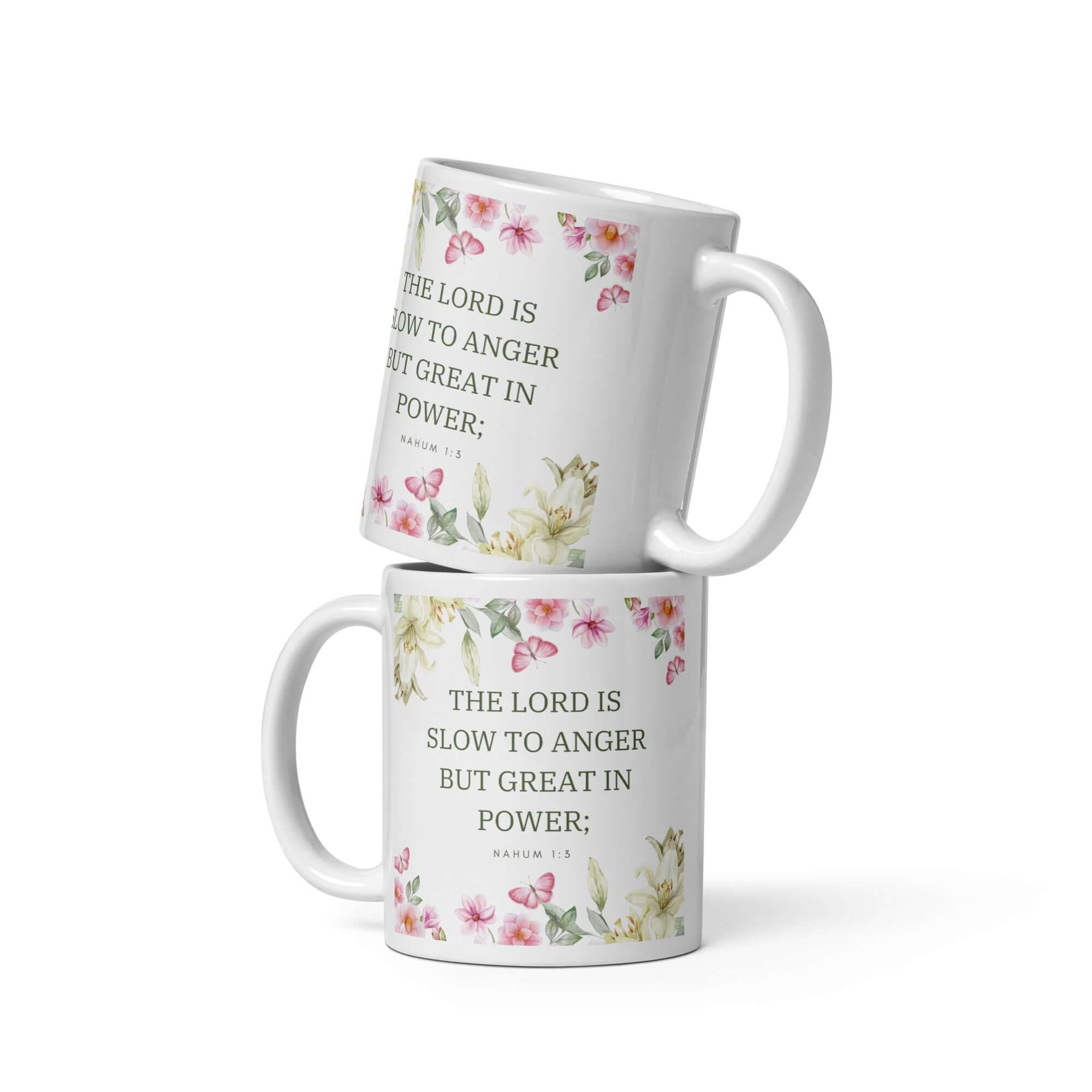 Nahum 1:3 Bible Verse, slow to anger White Glossy Mug 11 oz