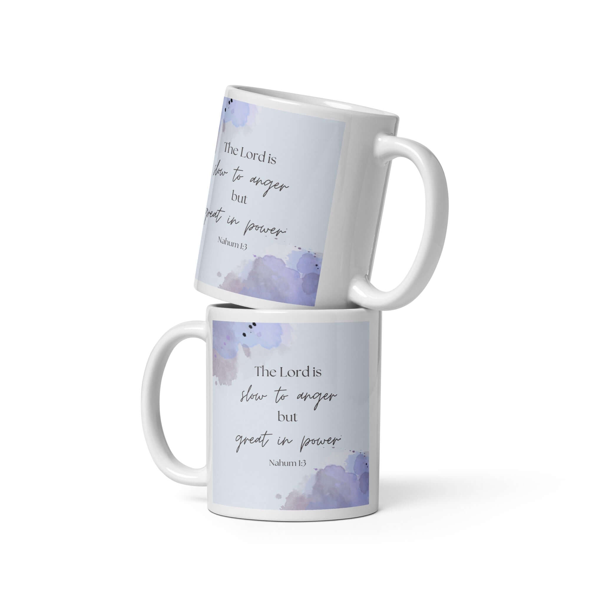 Nahum 1:3 Bible Verse, great in power White Glossy Mug 11 oz