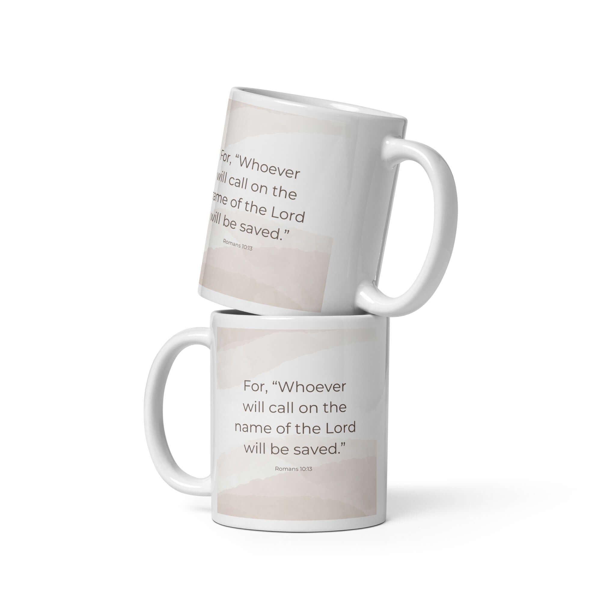 Romans 10:13 Bible Verse, the name White Glossy Mug 11 oz