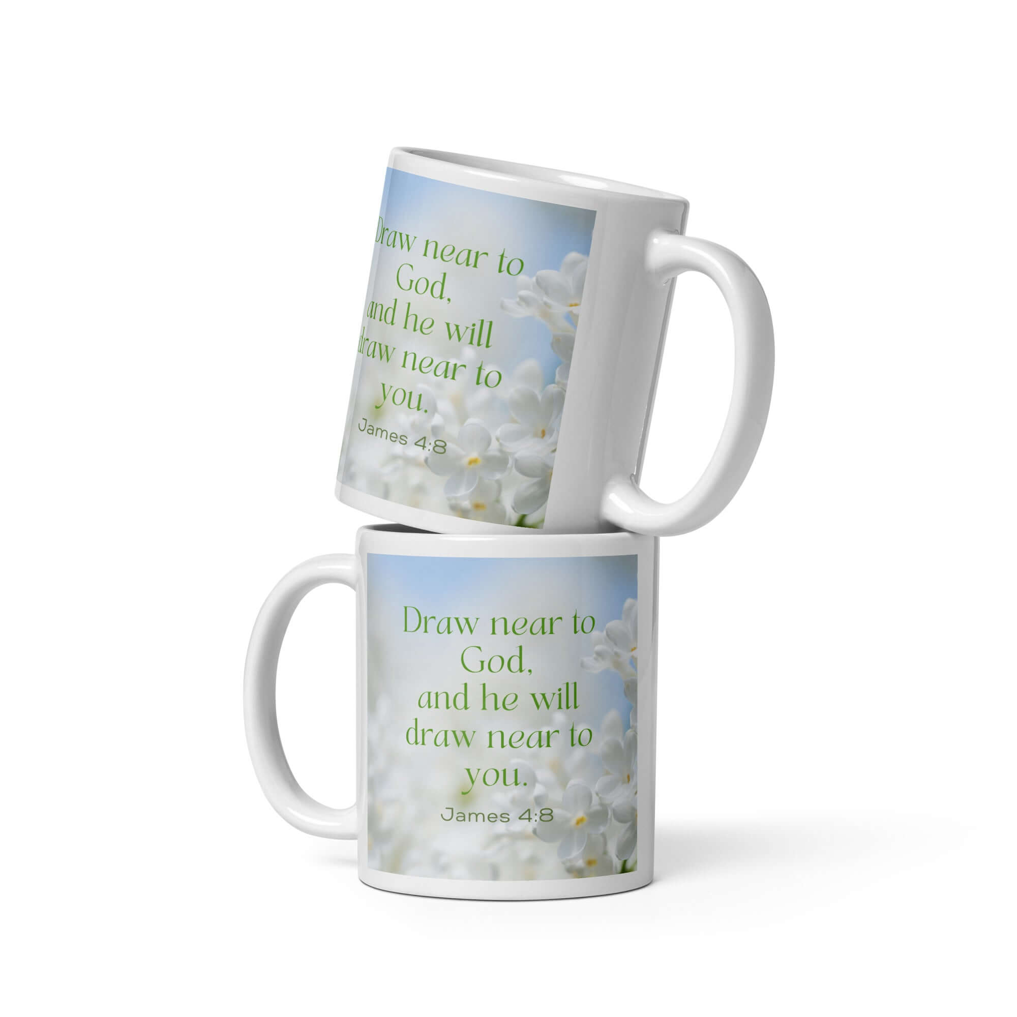 James 4:8 Bible Verse, Draw near White Glossy Mug 11 oz