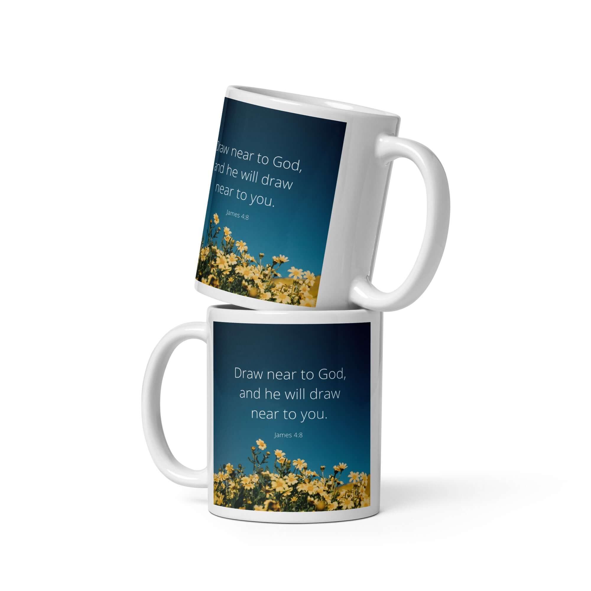 James 4:8 Bible Verse, near to you White Glossy Mug 11 oz