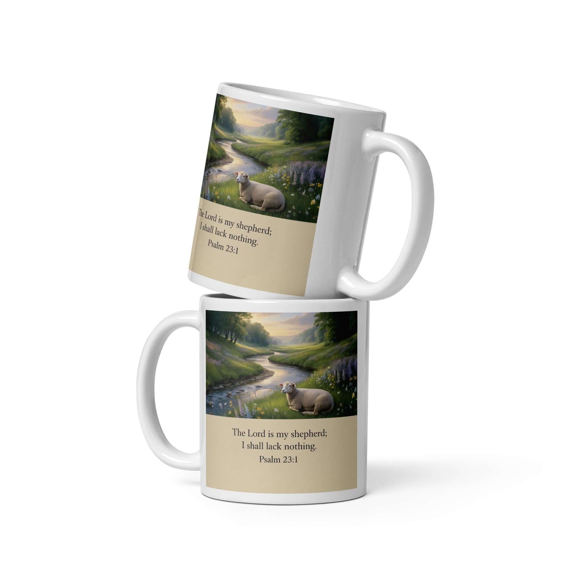 Psalm 23:1 Bible Verse, I shall White Glossy Mug 11 oz