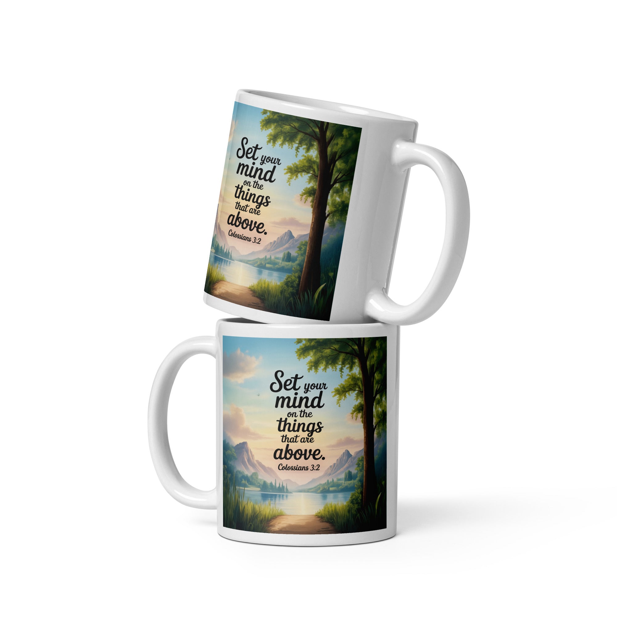 Colossians 3:2 Bible Verse Set White Glossy Mug 11 oz