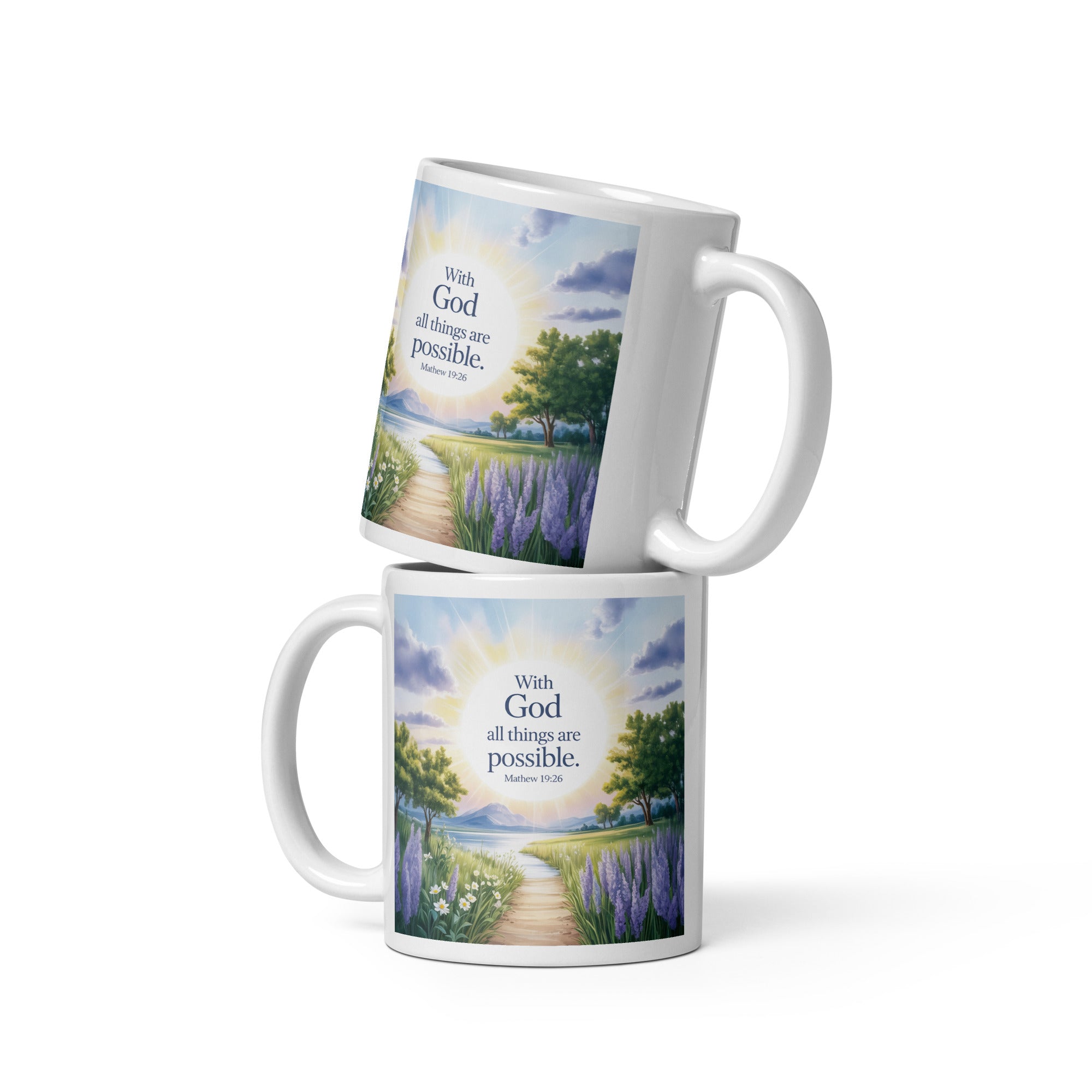 Matthew 19:26 Bible Verse Looking at White Glossy Mug 11 oz