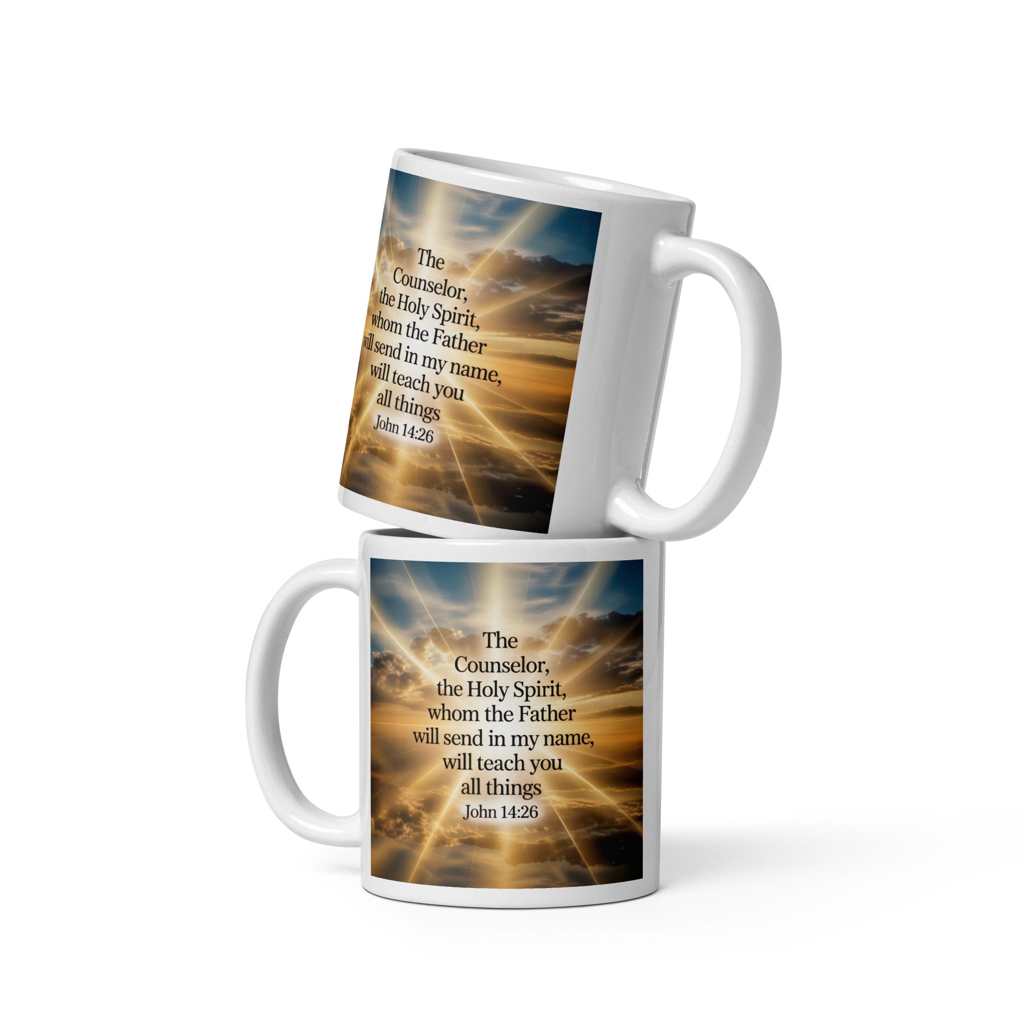 John 14:26 Bible Verse will send White Glossy Mug 11 oz