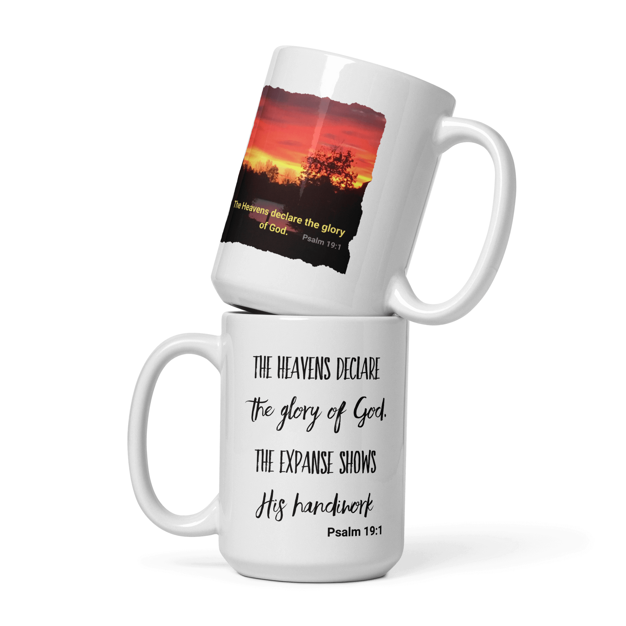 Psalm 19:1 Bible Verse, Sunset Glory White Glossy Mug 15 oz