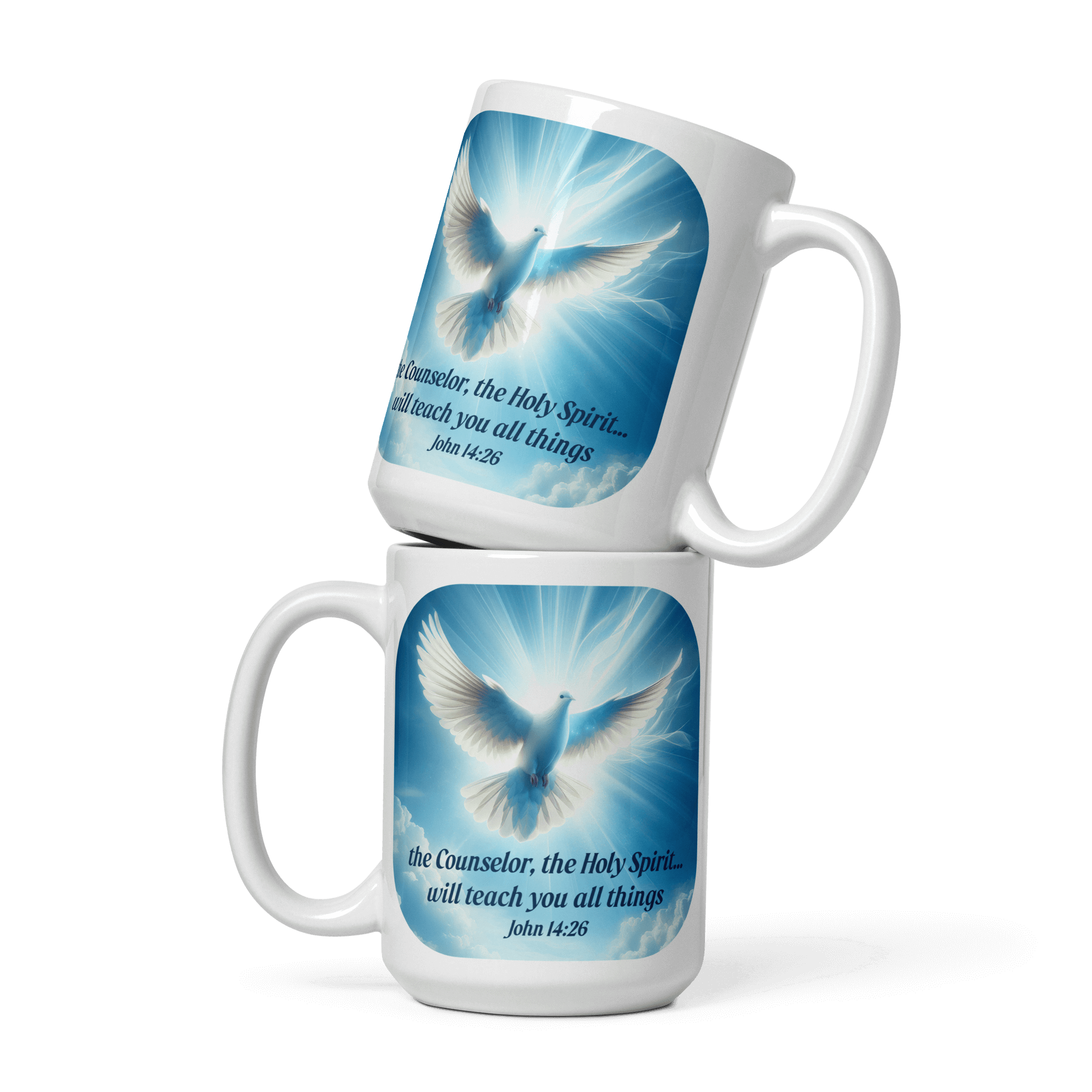 John 14:26 Bible Verse, Holy Spirit Dove White Glossy Mug 15 oz