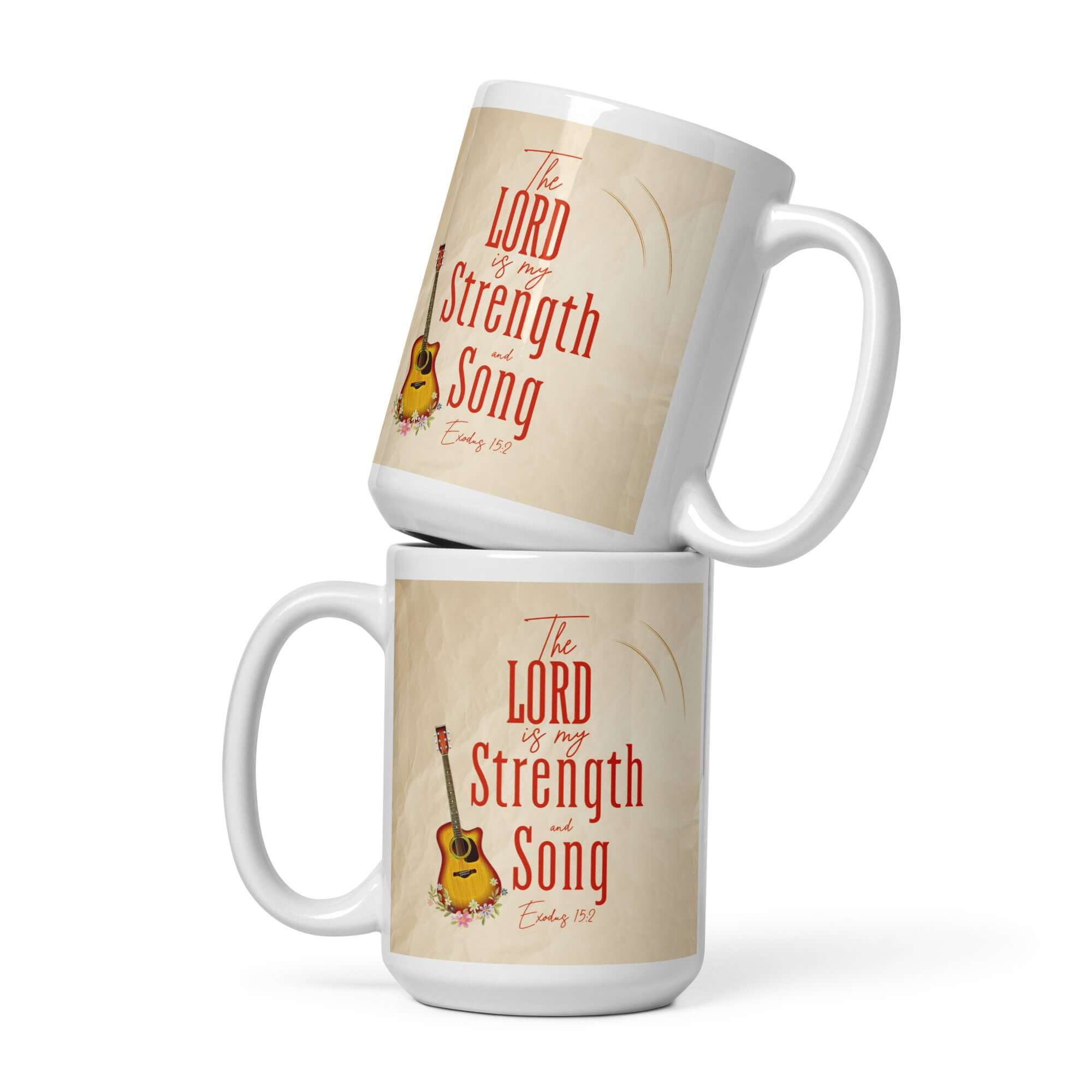 Exodus 15:2 Bible Verse, The LORD is my strength White Glossy Mug 15 oz