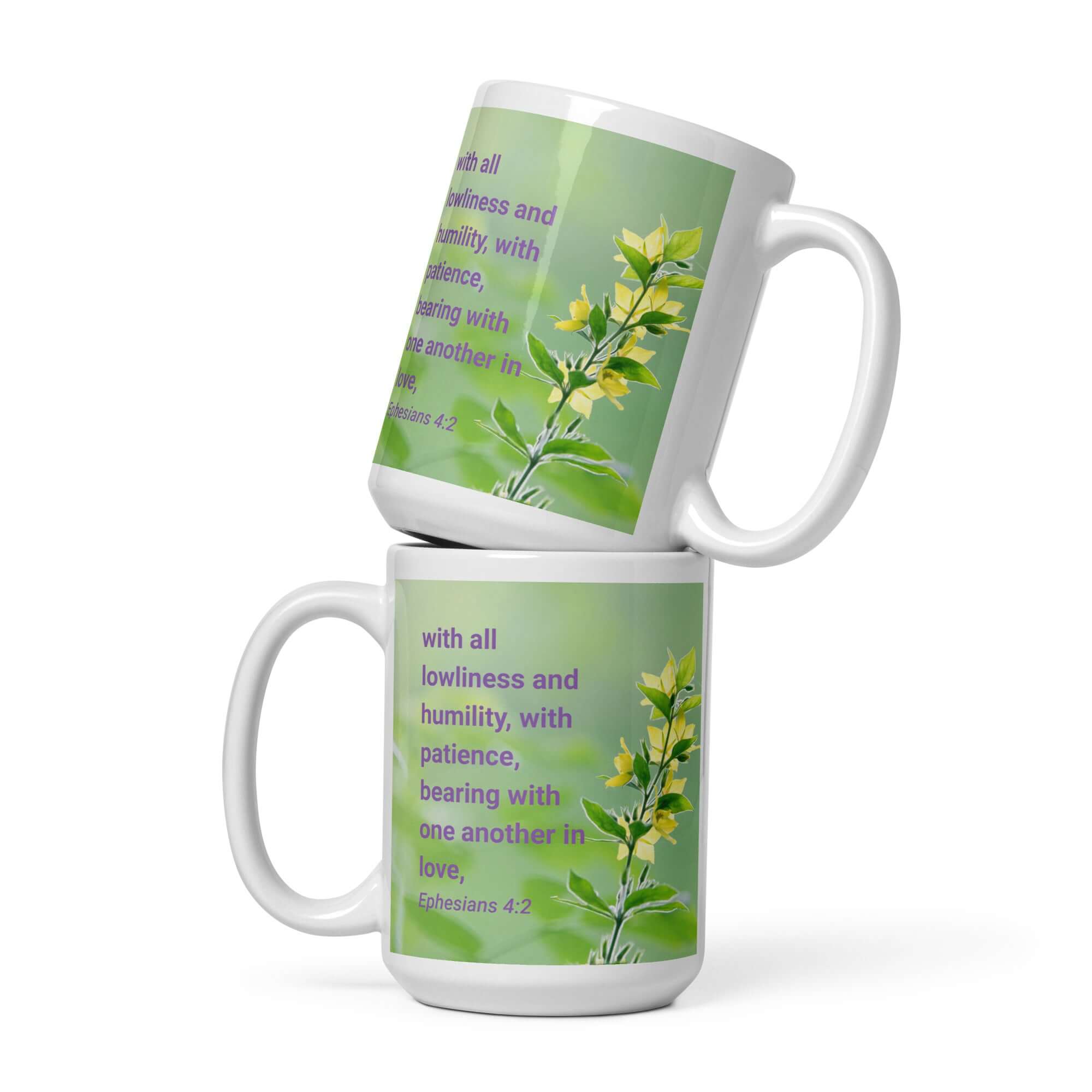 Ephesians 4:2 Bible Verse, one another in love White Glossy Mug 15 oz