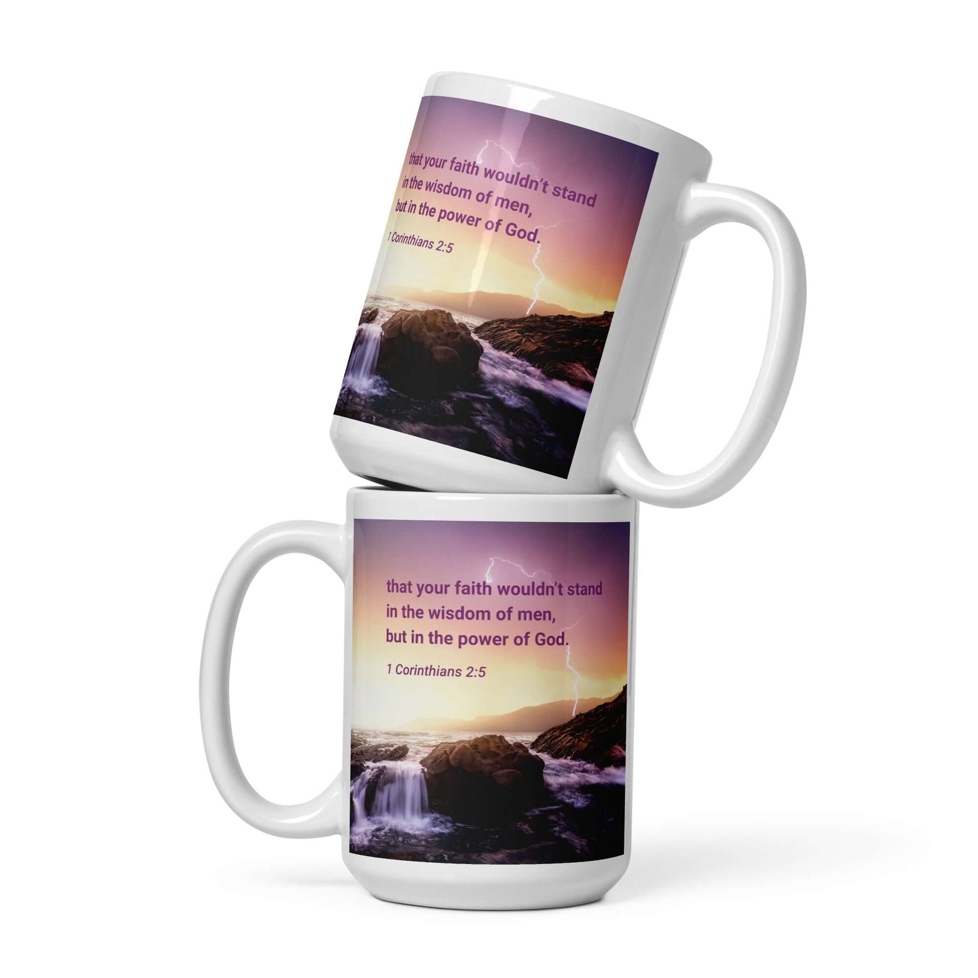 1 Corinthians 2:5 Bible Verse, power of God White Glossy Mug 15 oz
