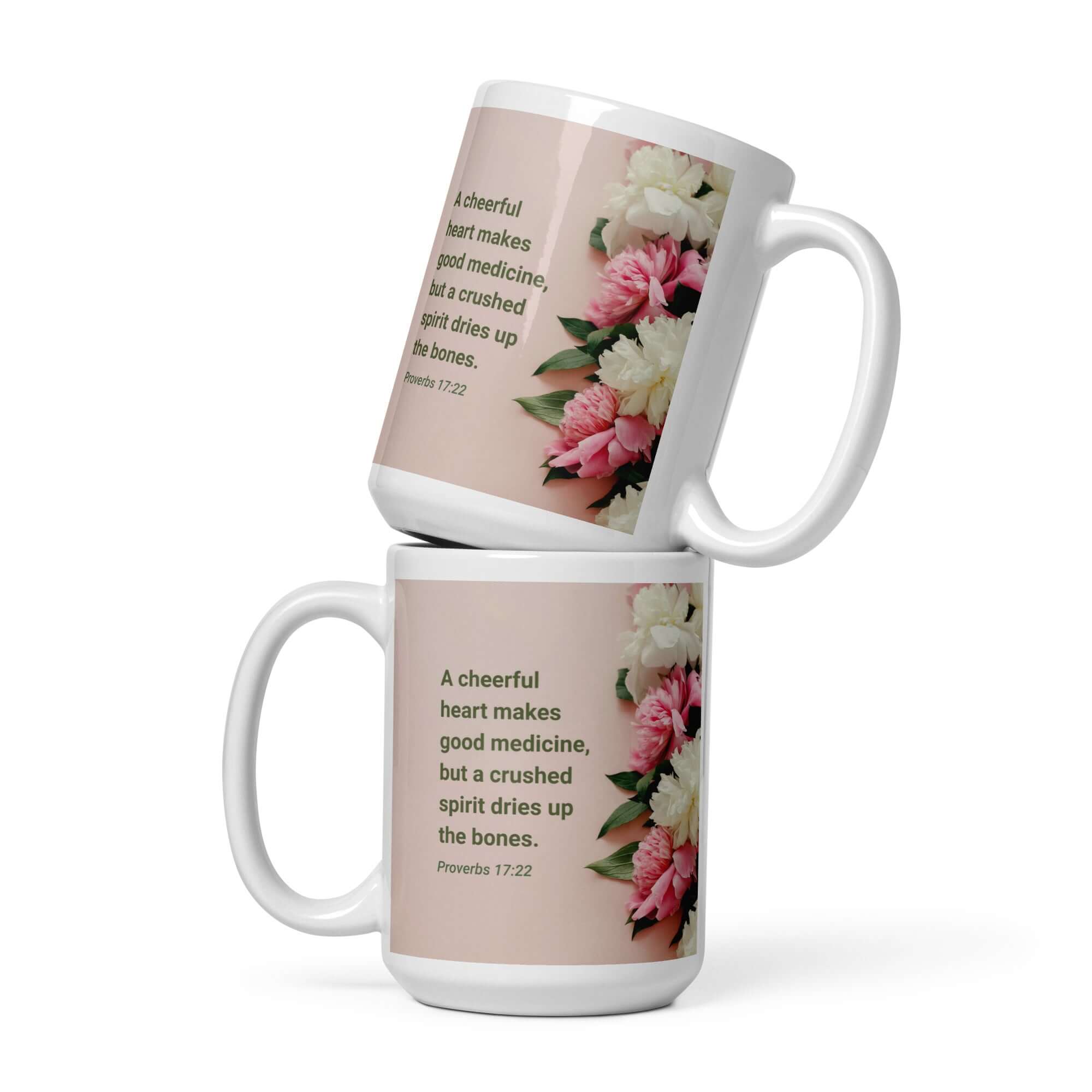 Proverbs 17:22 Bible Verse, good medicine White Glossy Mug 15 oz