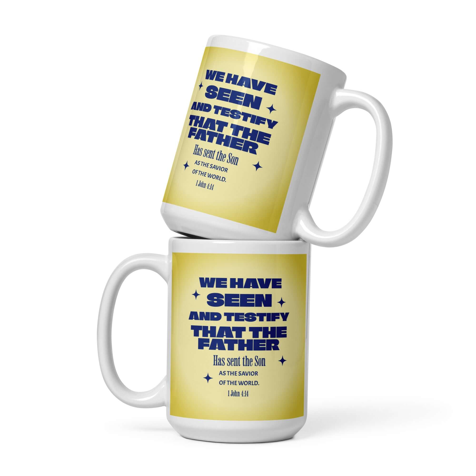 1 John 4:14 Bible Verse, Savior of the world White Glossy Mug 15 oz