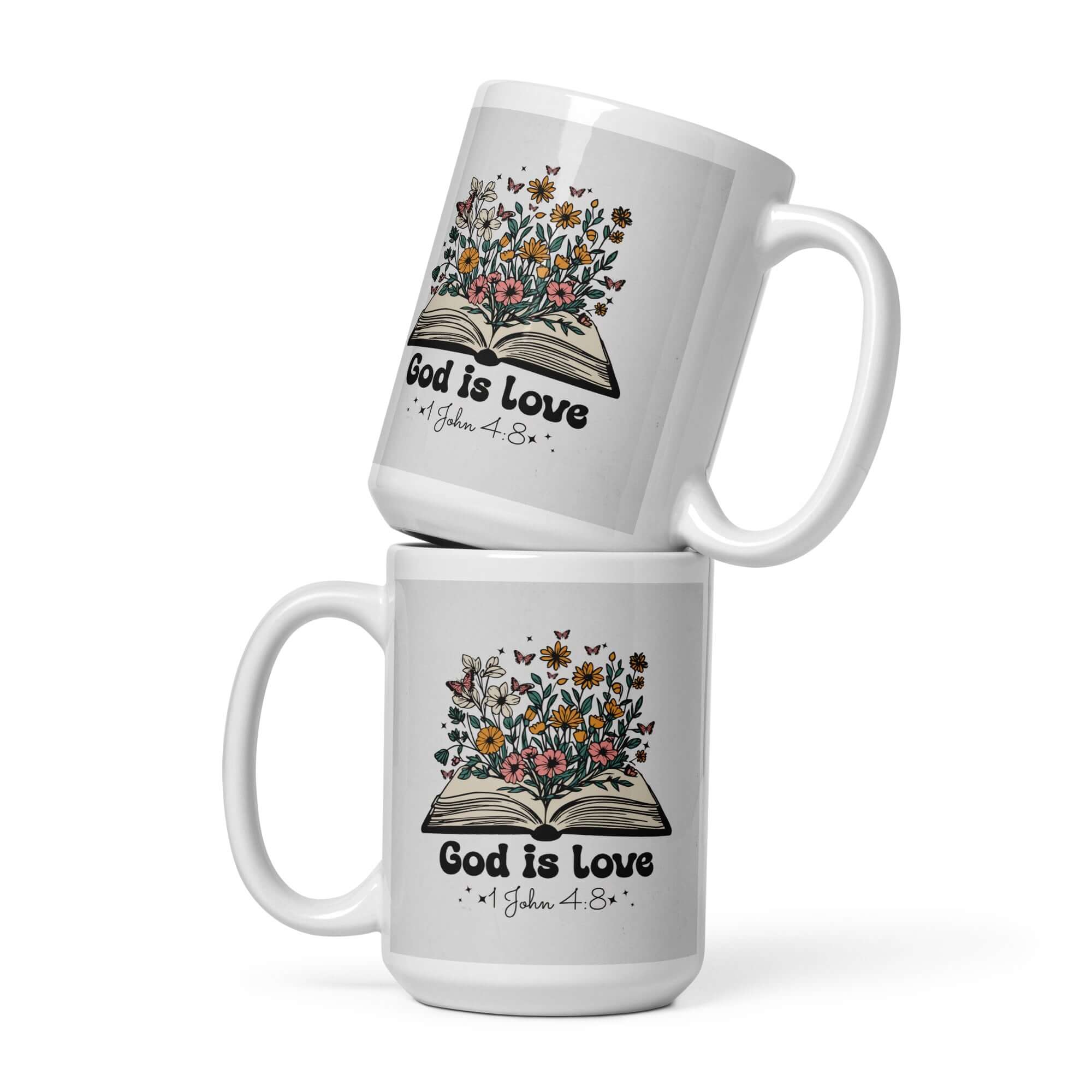 1 John 4:8 Bible Verse, God is Love White Glossy Mug 15 oz