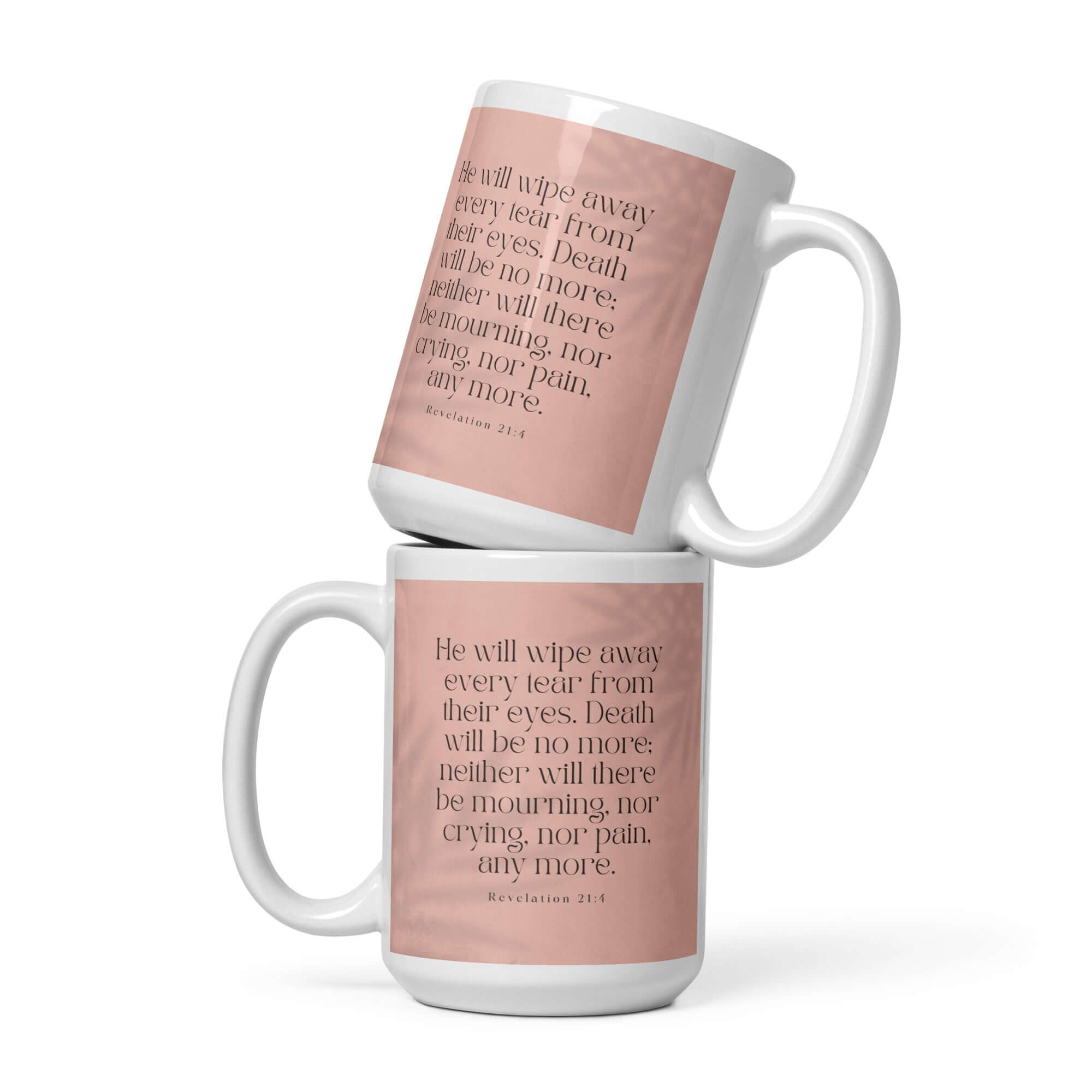 Revelation 21:4 Bible Verse, their eyes White Glossy Mug 15 oz