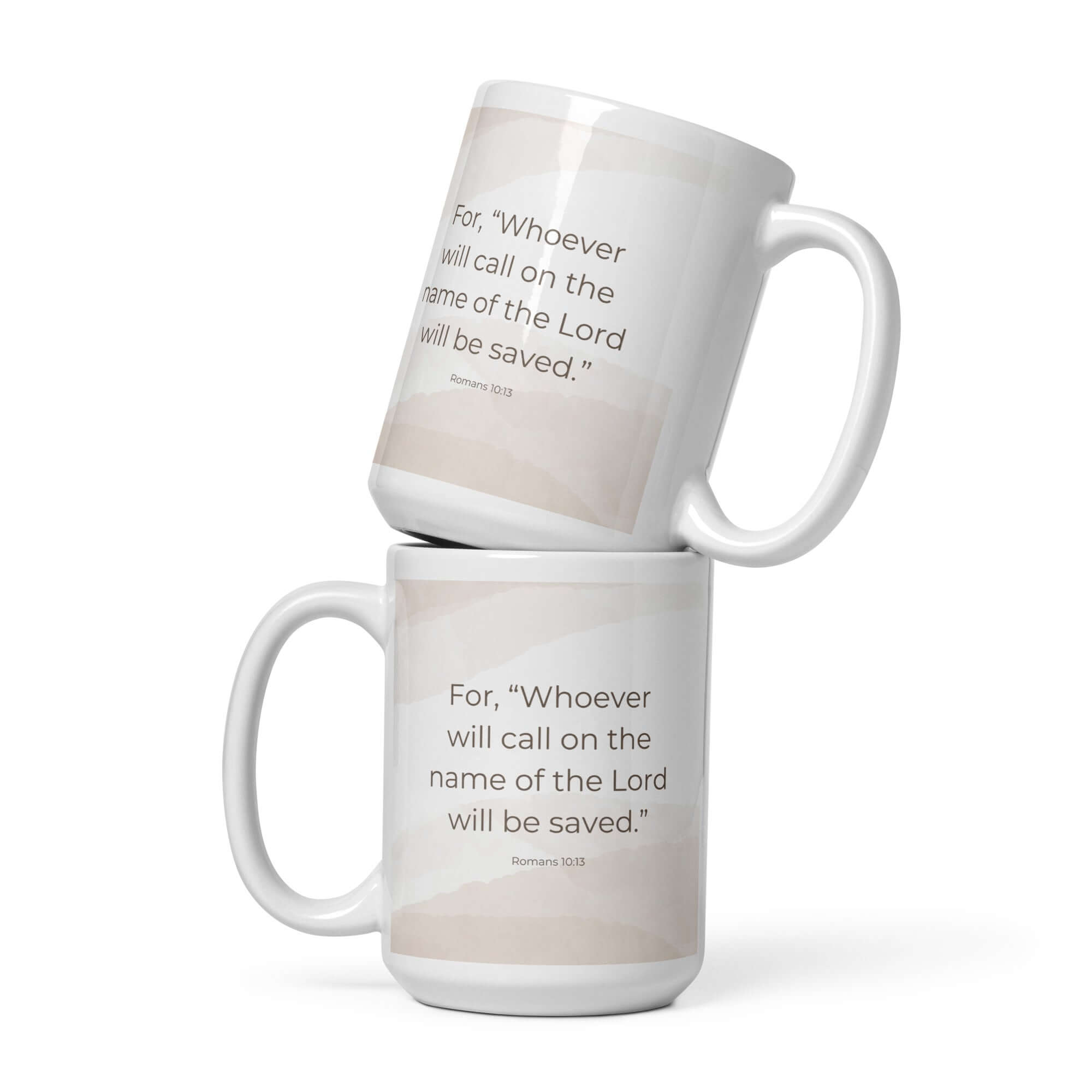 Romans 10:13 Bible Verse, the name White Glossy Mug 15 oz