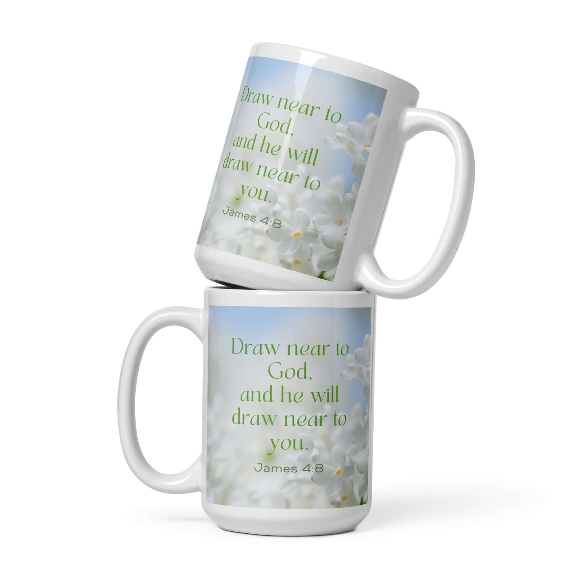 James 4:8 Bible Verse, Draw near White Glossy Mug 15 oz