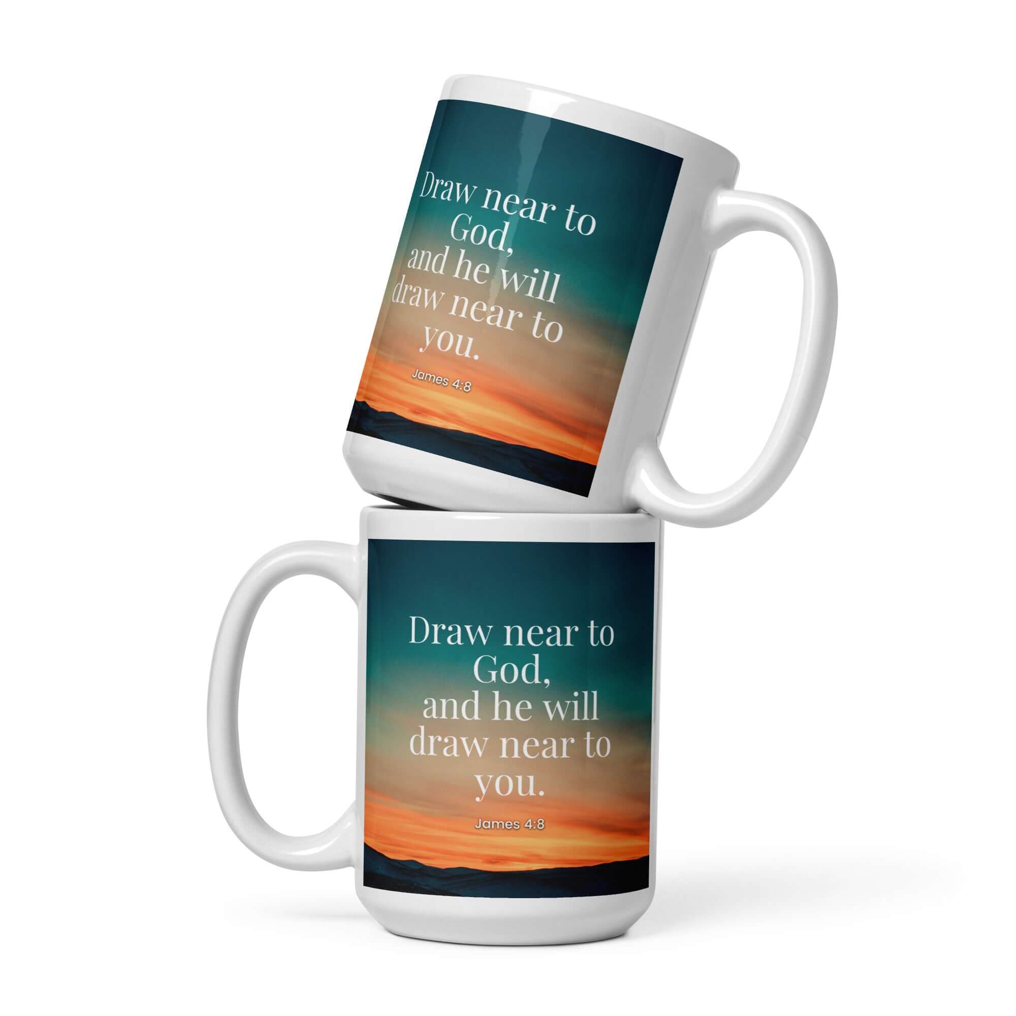 James 4:8 Bible Verse, near to God White Glossy Mug 15 oz