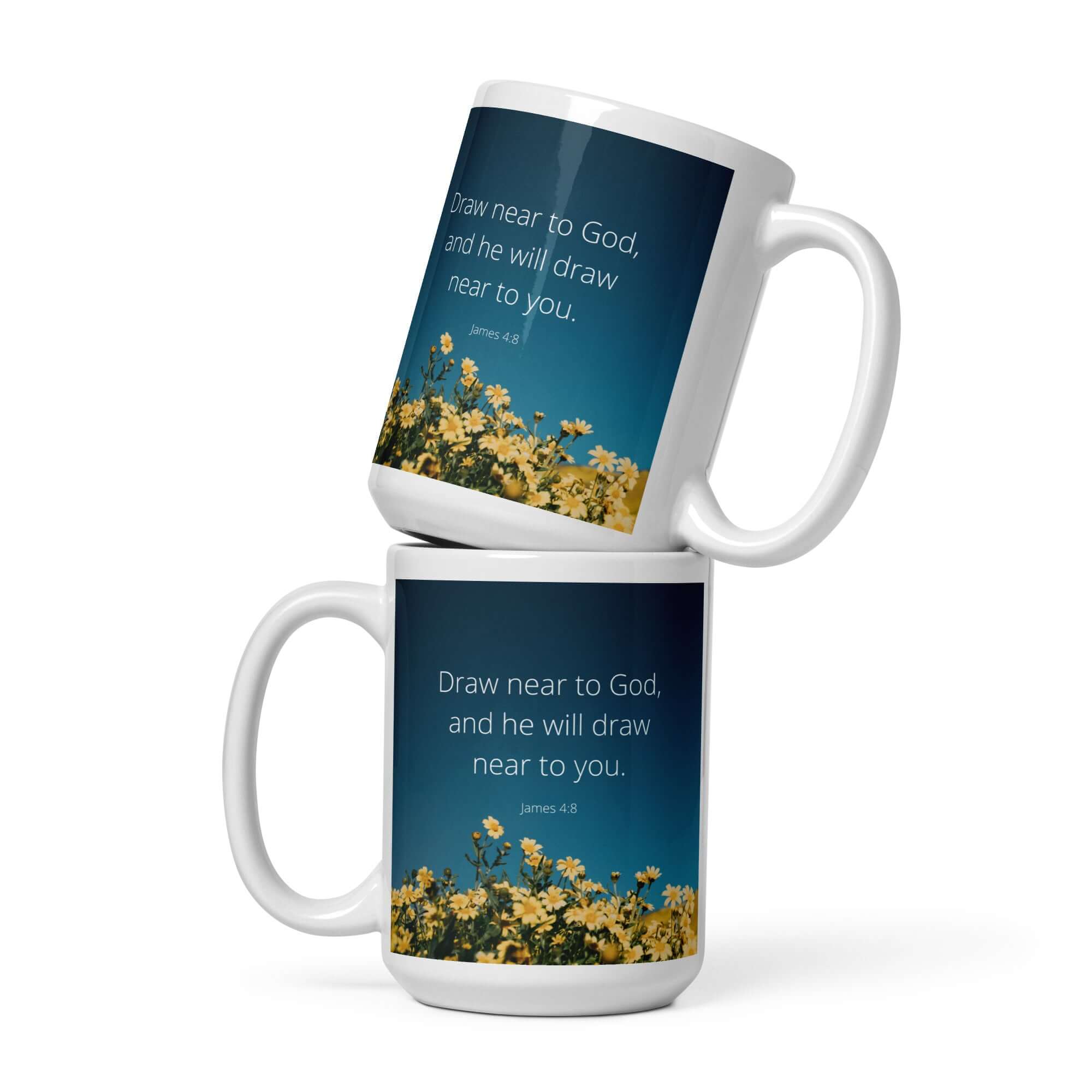 James 4:8 Bible Verse, near to you White Glossy Mug 15 oz