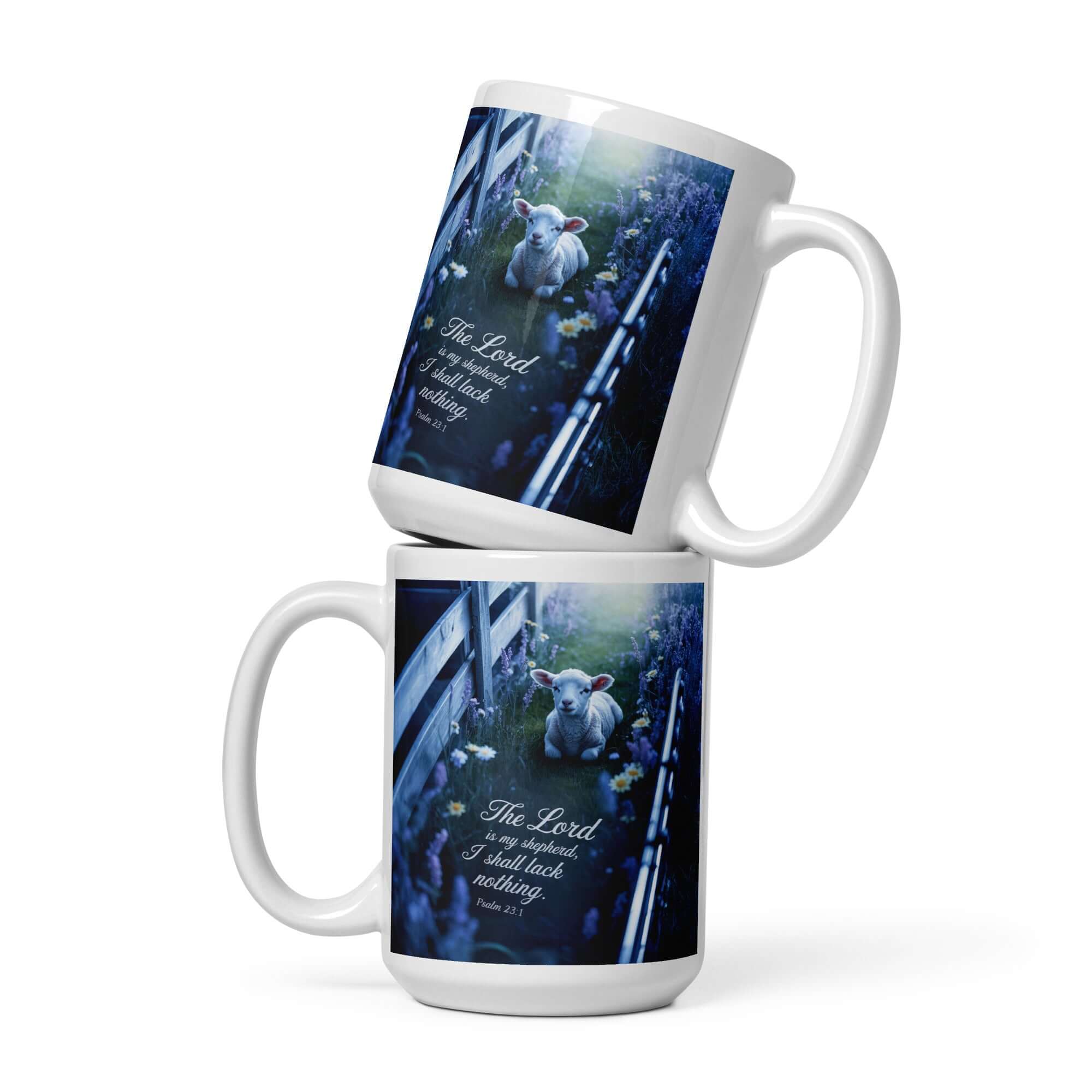 Psalm 23:1 Bible Verse, Shepherd White Glossy Mug 15 oz
