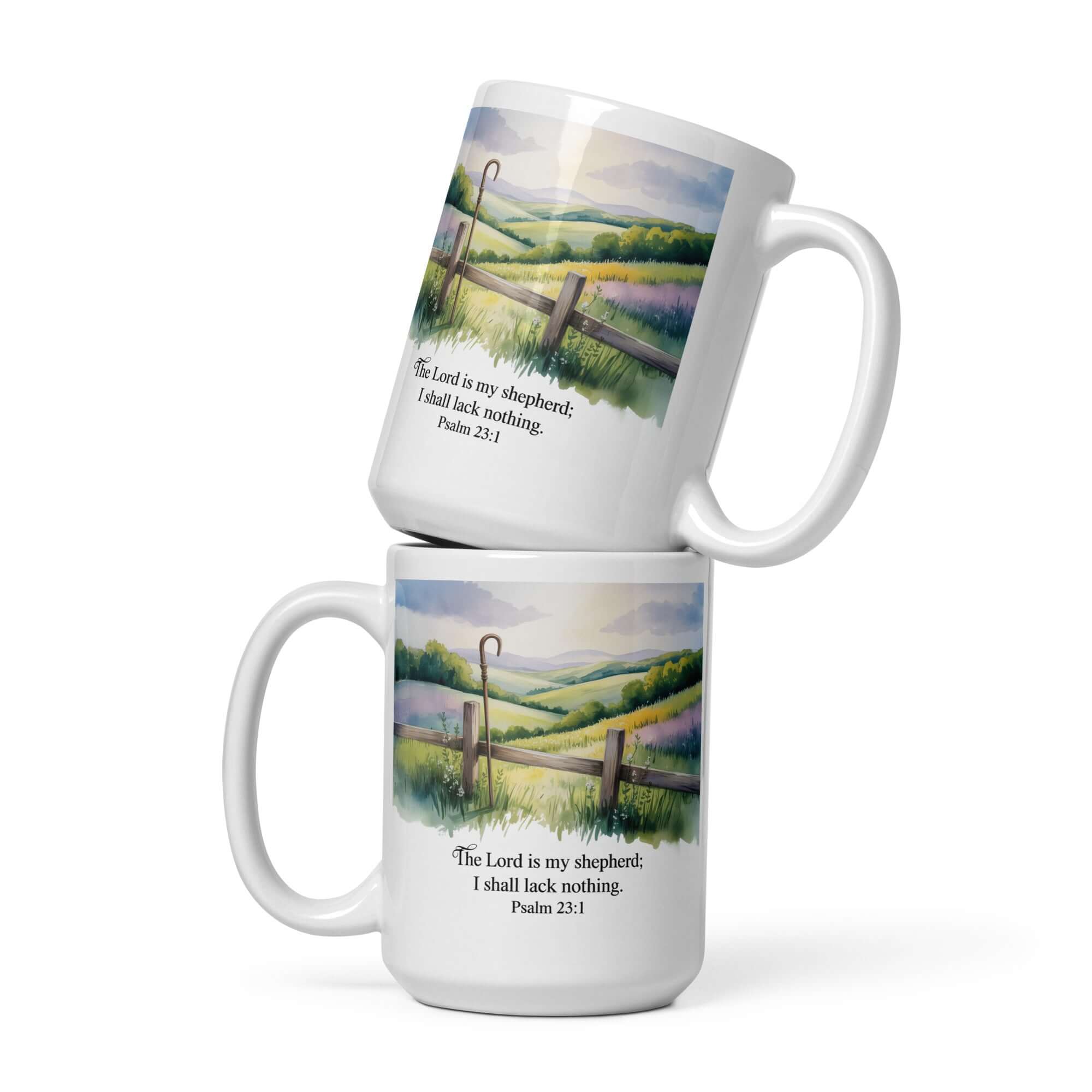 Psalm 23:1 Bible Verse, Lack White Glossy Mug 15 oz