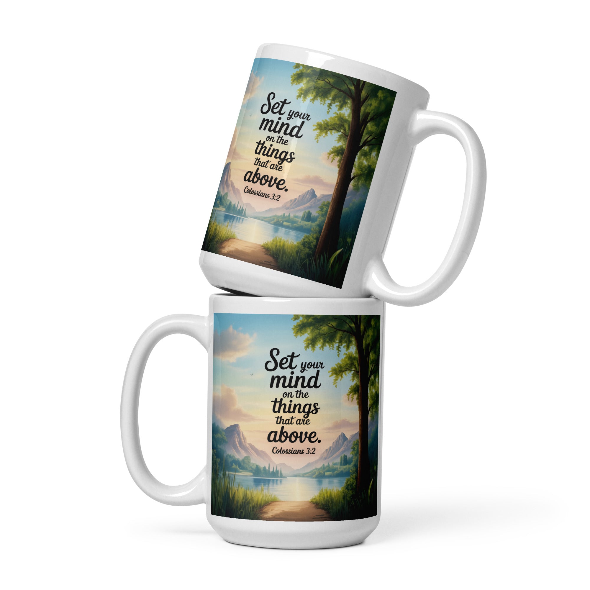 Colossians 3:2 Bible Verse Set White Glossy Mug 15 oz