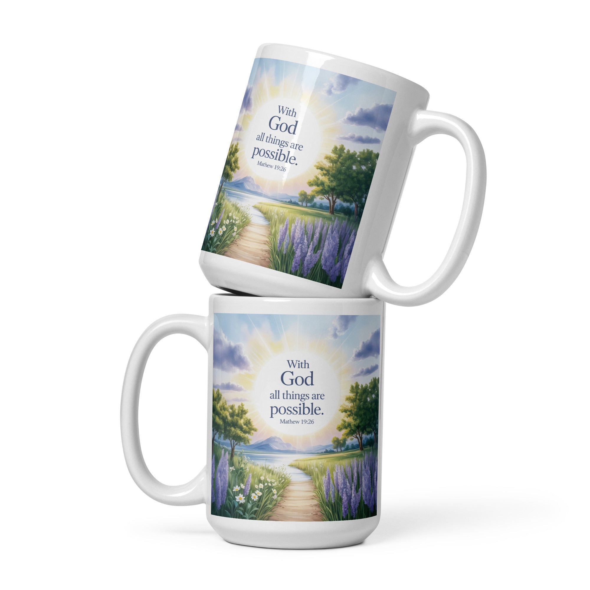 Matthew 19:26 Bible Verse Looking at White Glossy Mug 15 oz