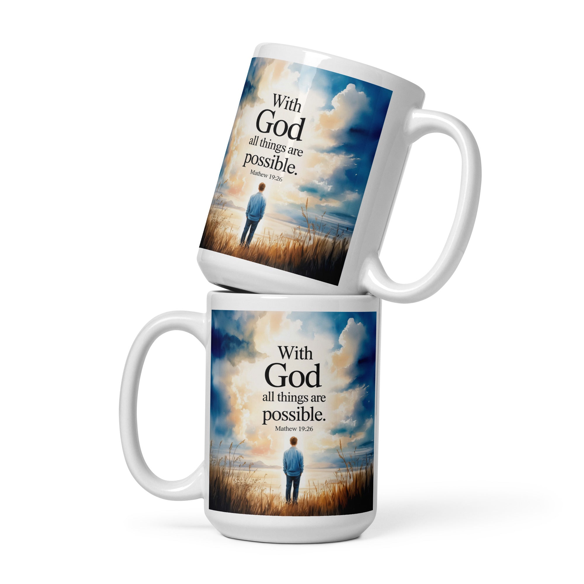 Matthew 19:26 Bible Verse Jesus White Glossy Mug 15 oz