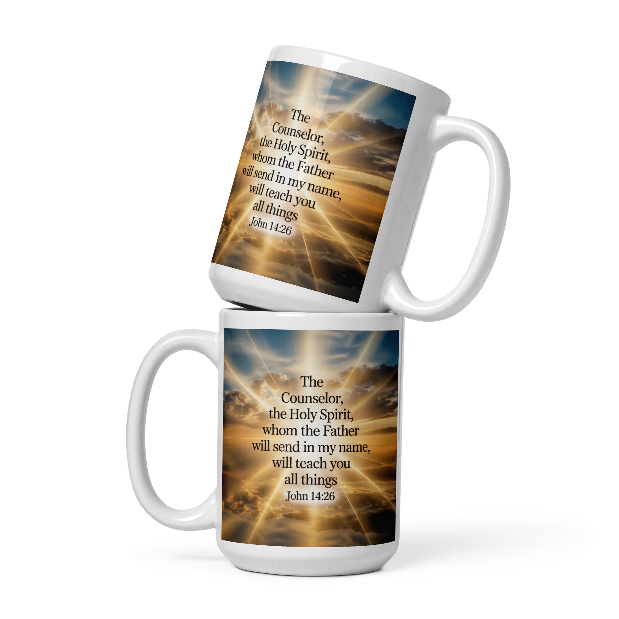 John 14:26 Bible Verse will send White Glossy Mug 15 oz