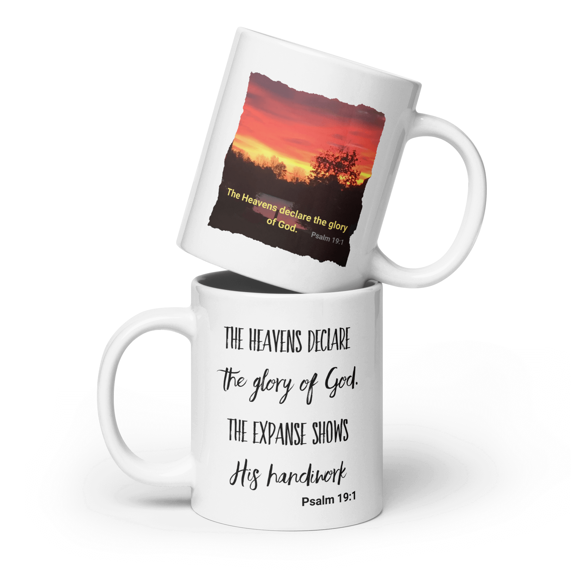Psalm 19:1 Bible Verse, Sunset Glory White Glossy Mug 20 oz