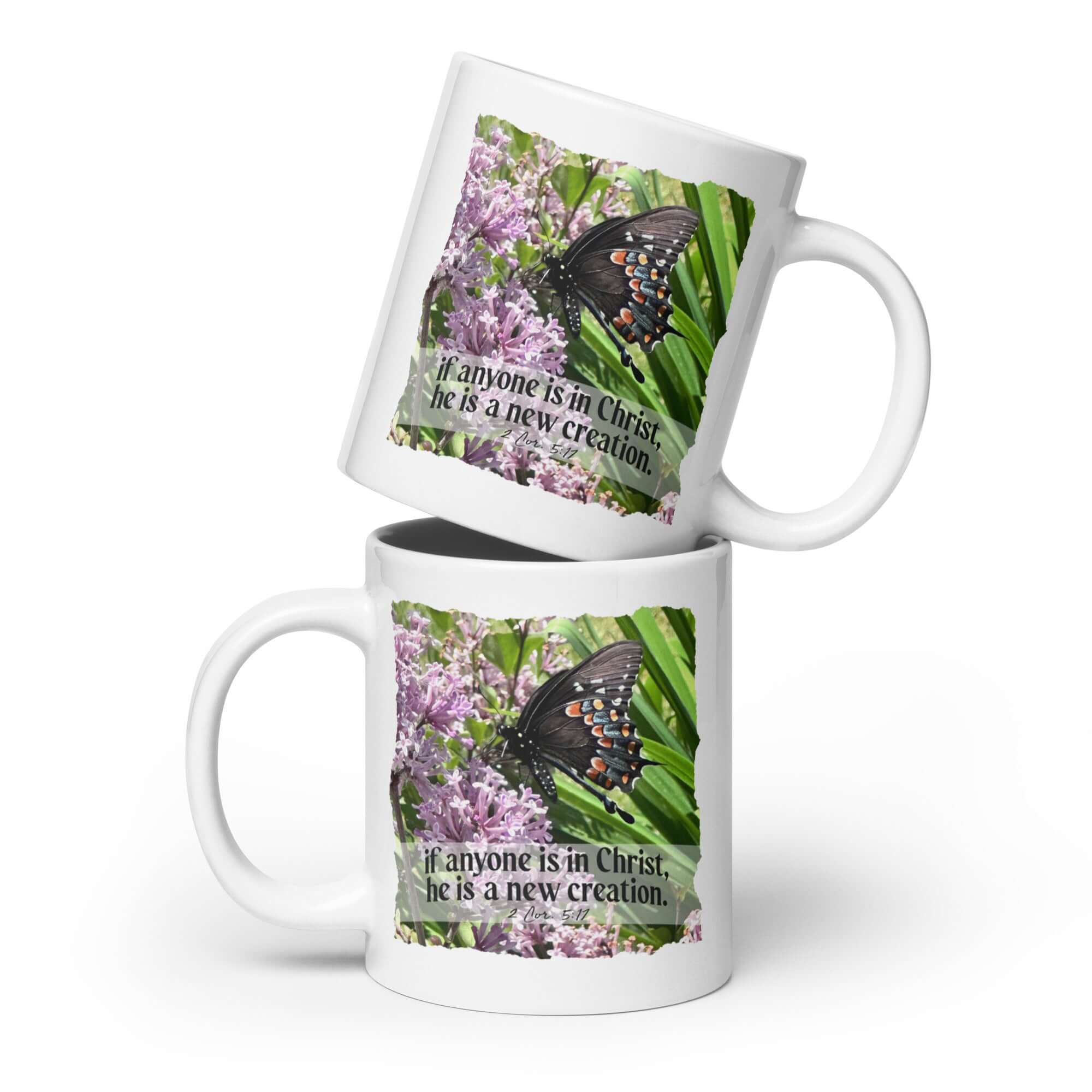 2 Corinthians 5:17 Bible Verse, Butterfly White Glossy Mug 20 oz