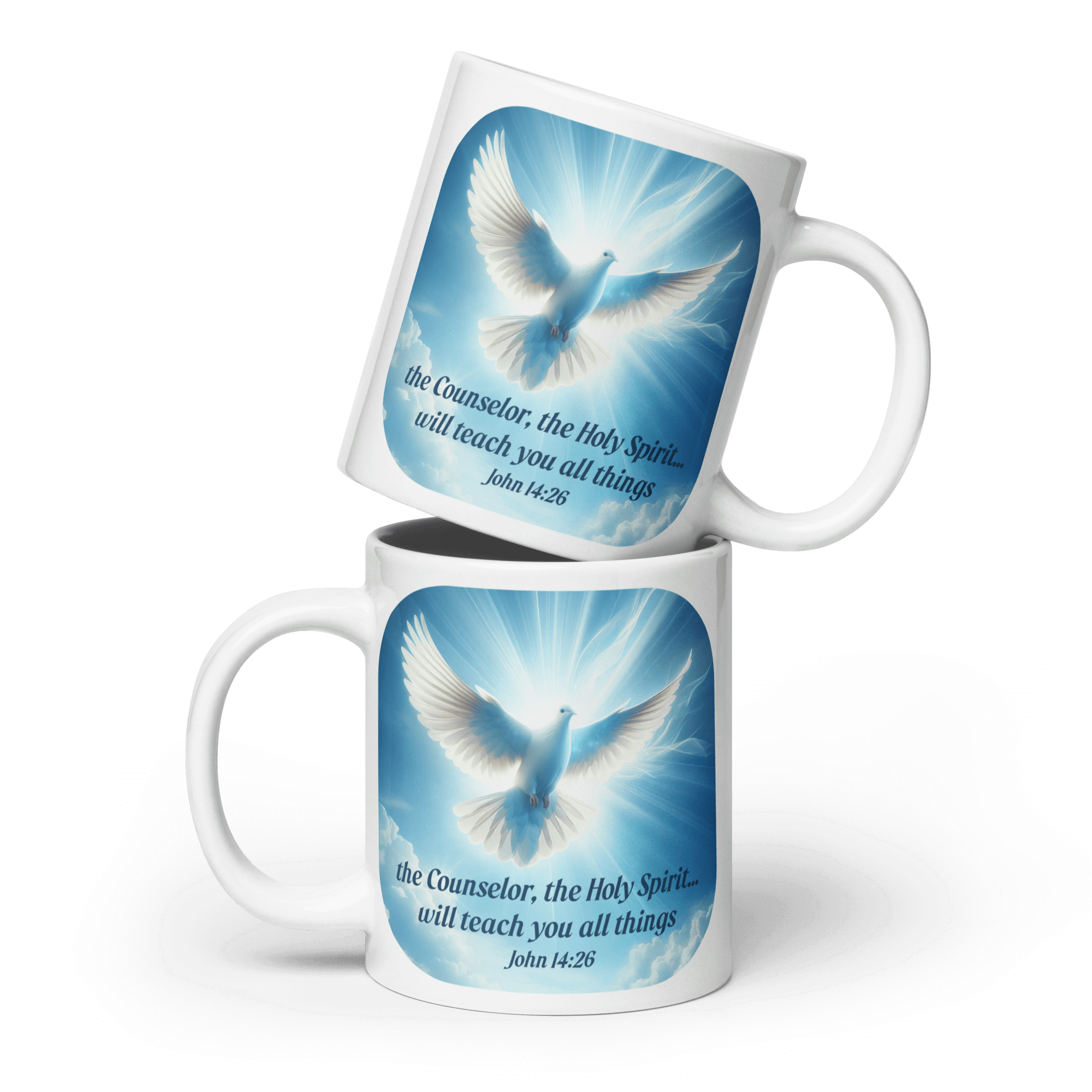 John 14:26 Bible Verse, Holy Spirit Dove White Glossy Mug 20 oz