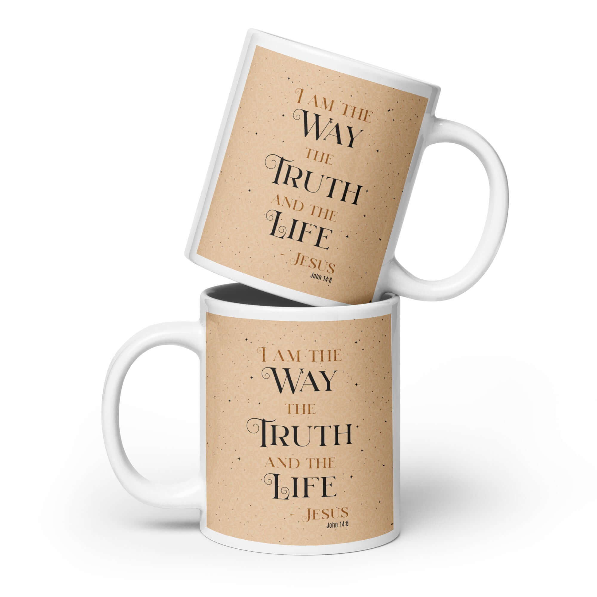 John 14:6 Bible Verse, Color Text Brown Background White Glossy Mug 20 oz