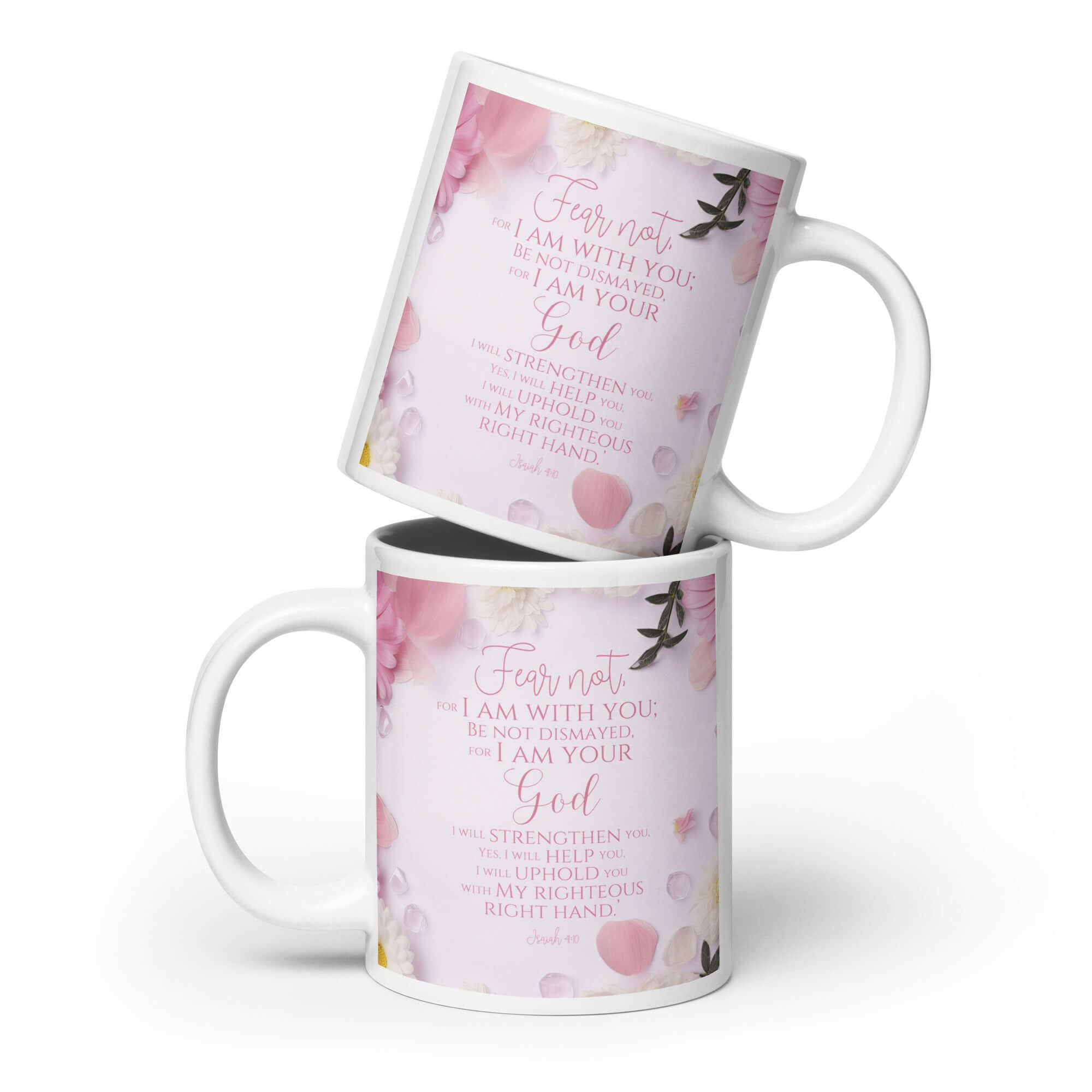 Isaiah 41:10 Bible Verse, God will strengthen you White Glossy Mug 20 oz