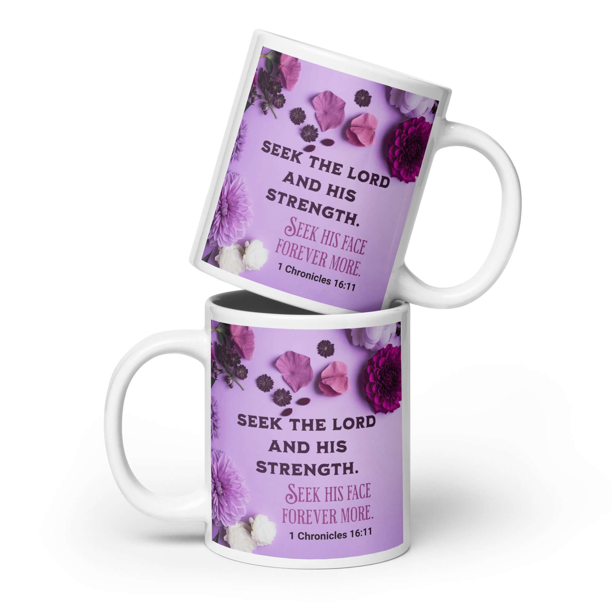 1 Chronicles 16:11 Bible Verse, Seek the LORD White Glossy Mug 20 oz