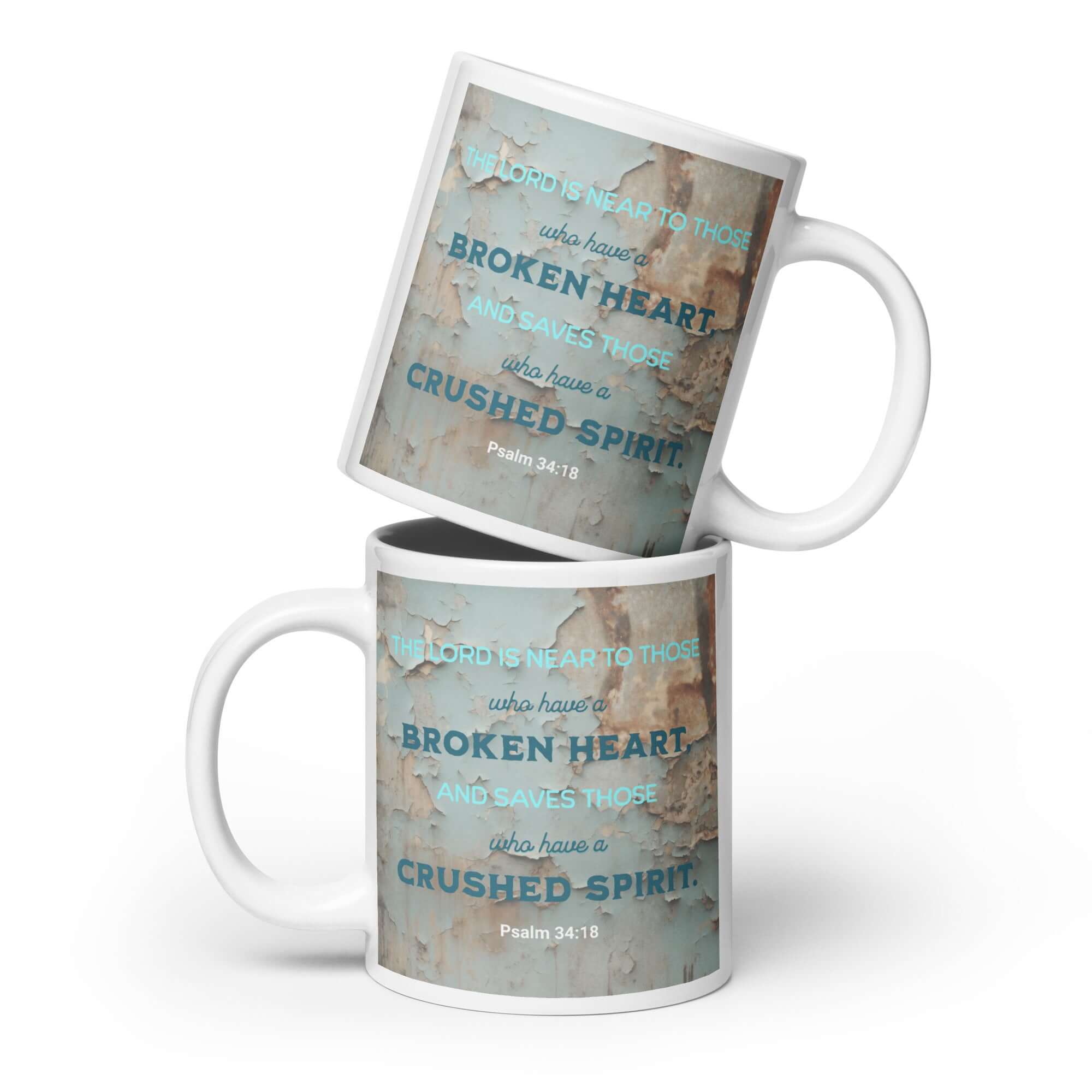 Psalm 34:18 Bible Verse, The LORD is Near White Glossy Mug 20 oz