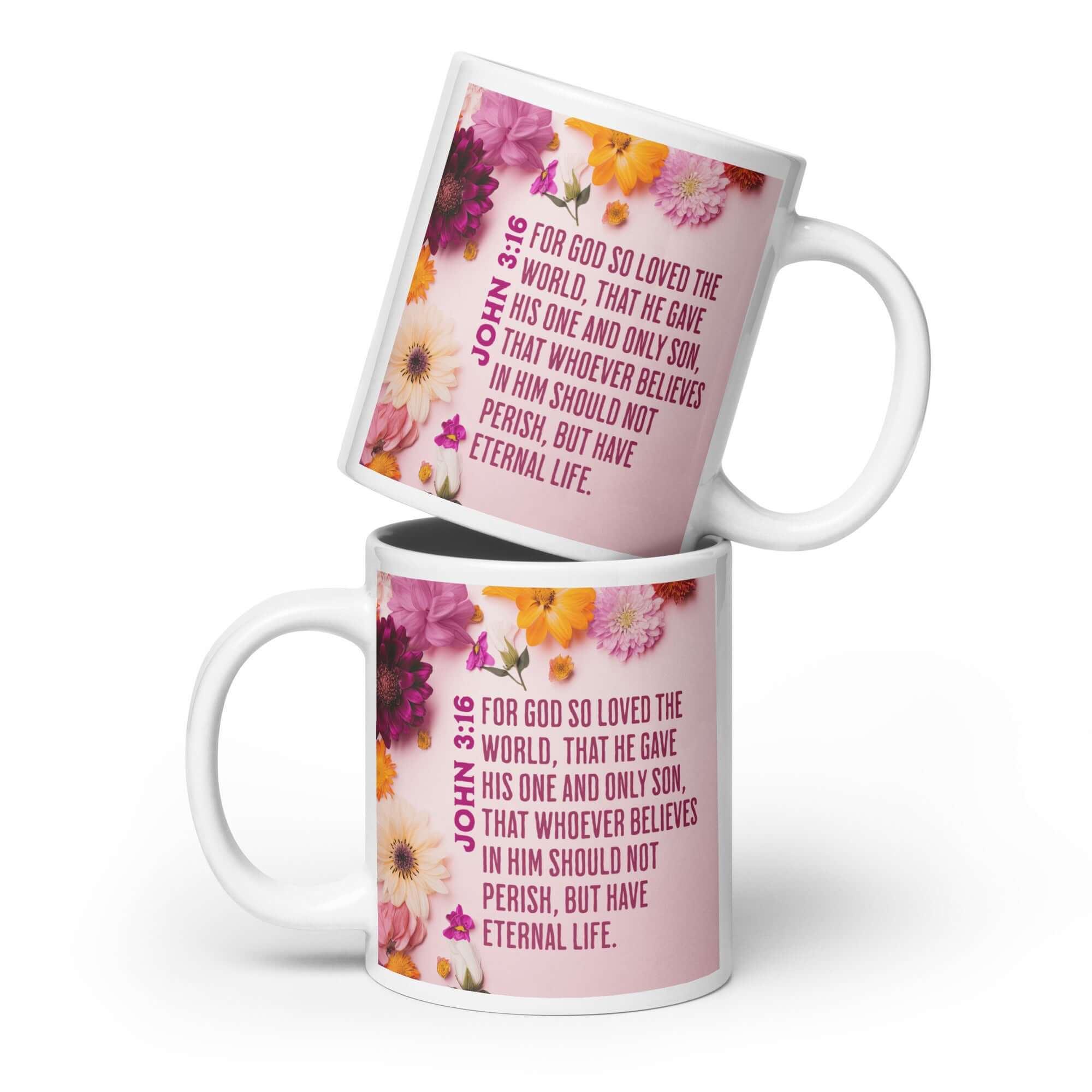 John 3:16 Bible Verse, For God So Loved White Glossy Mug 20 oz