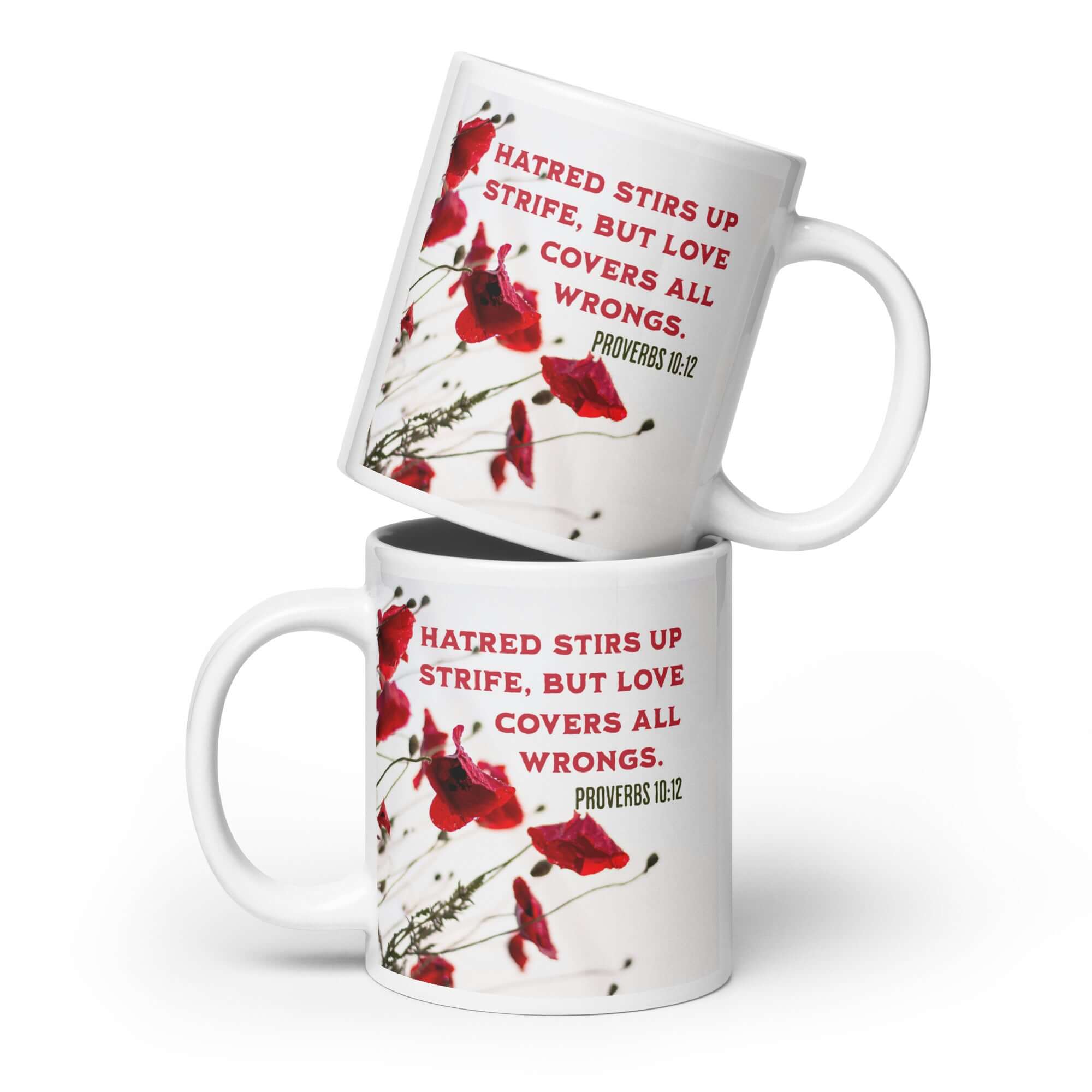 Proverbs 10:12 Bible Verse, Love Covers All White Glossy Mug 20 oz